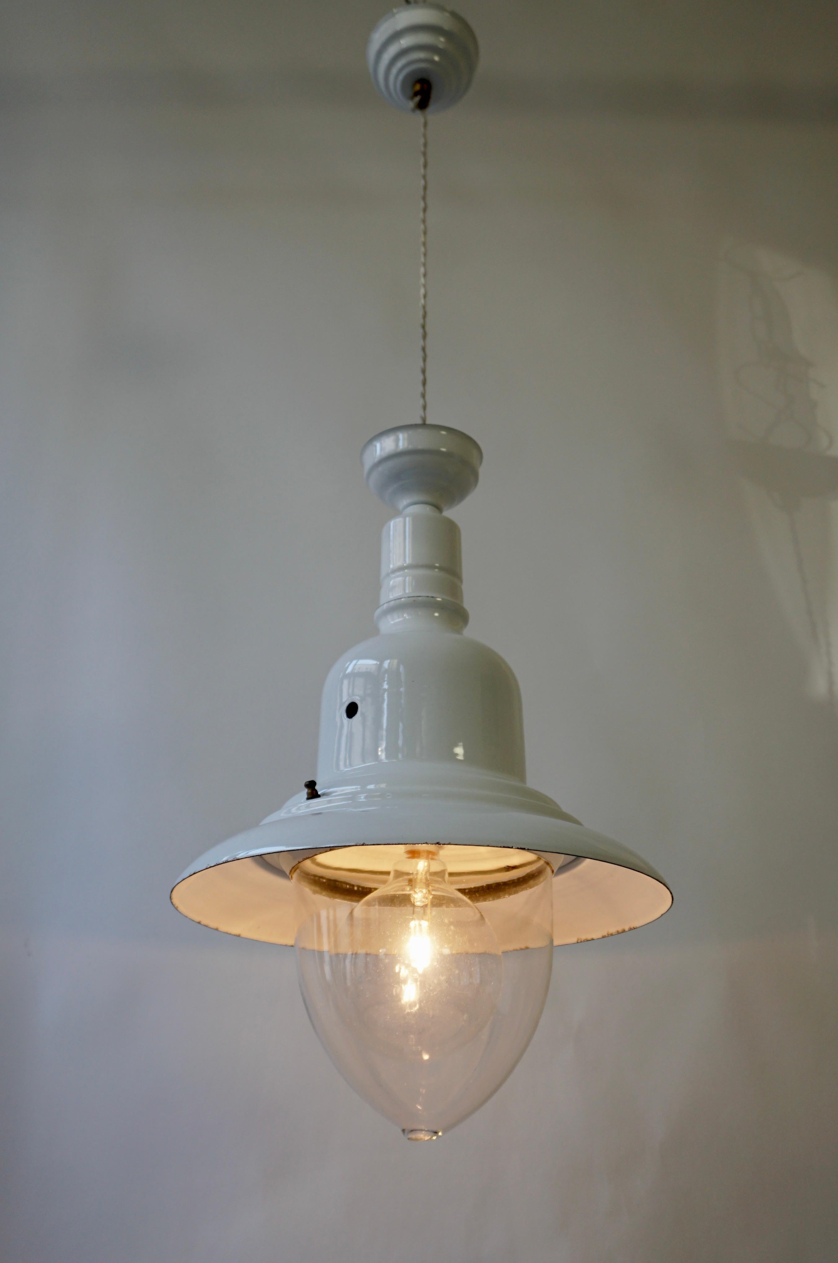 French Industrial White Enamel Pendant Lamp, 1960s For Sale