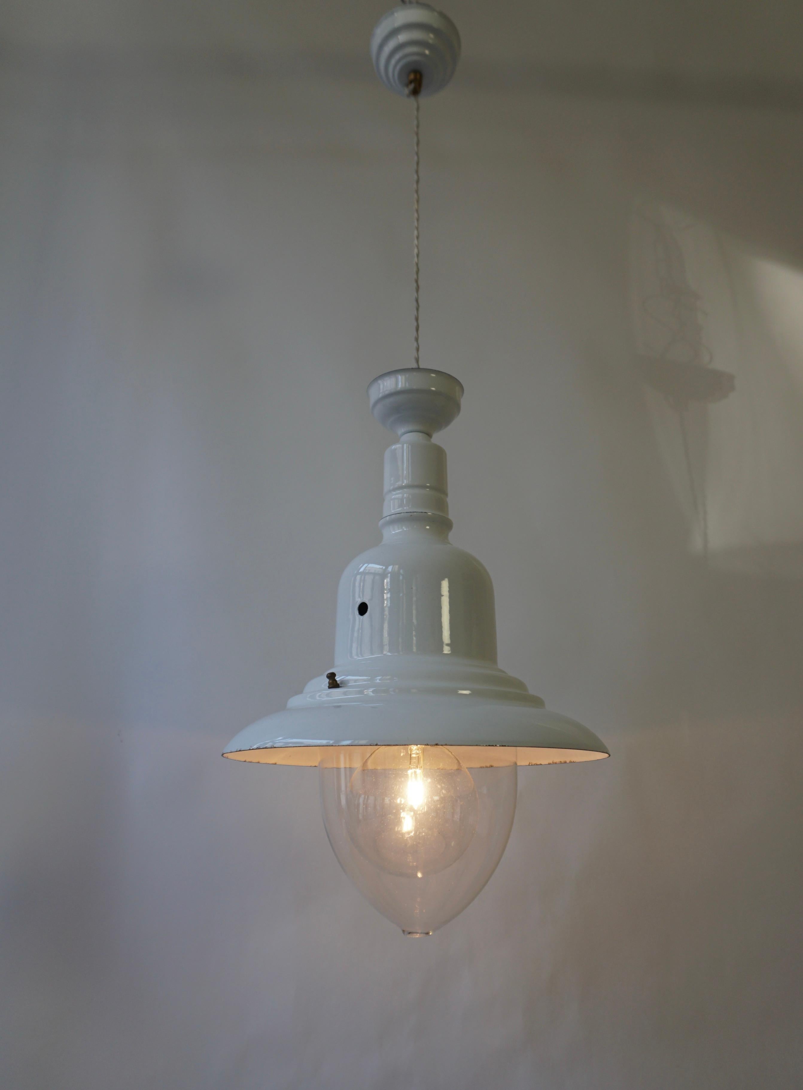 20th Century Industrial White Enamel Pendant Lamp, 1960s For Sale