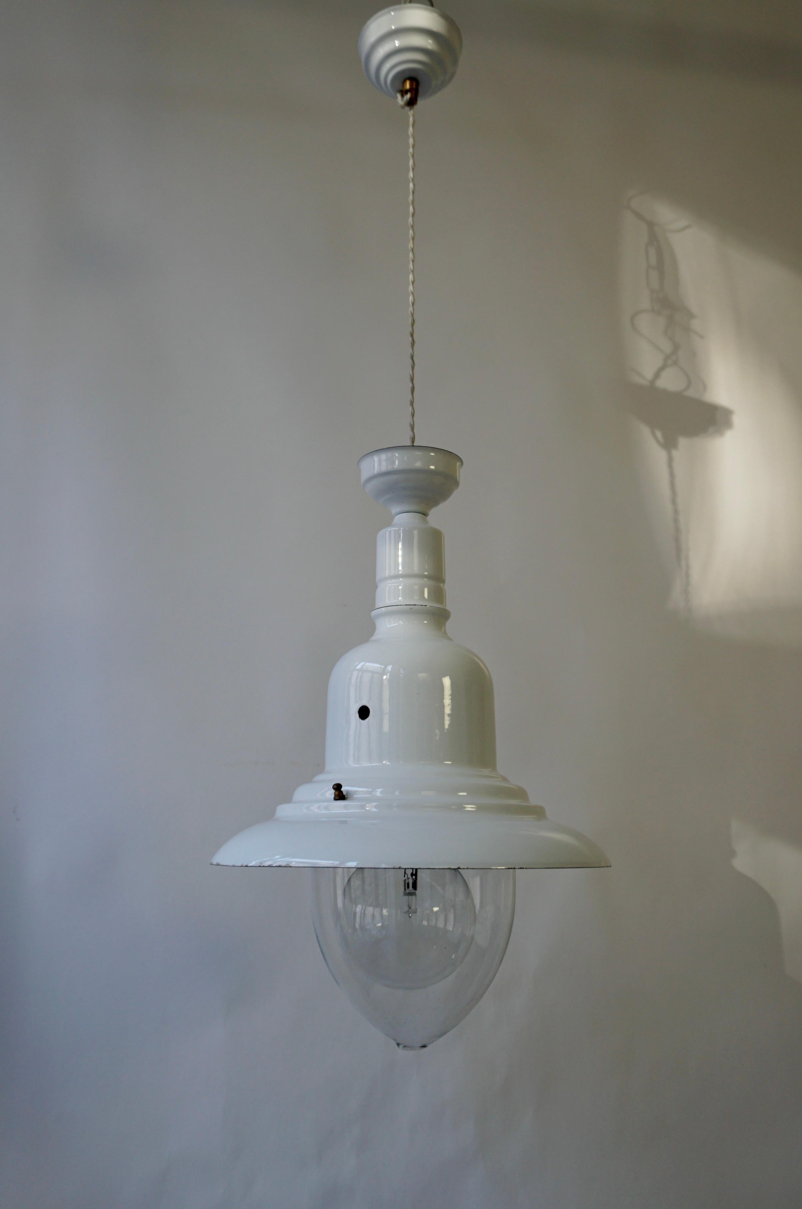 Industrial White Enamel Pendant Lamp, 1960s For Sale 2