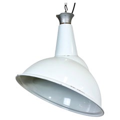 Retro Industrial White Enamel Pendant Lamp, 1960s