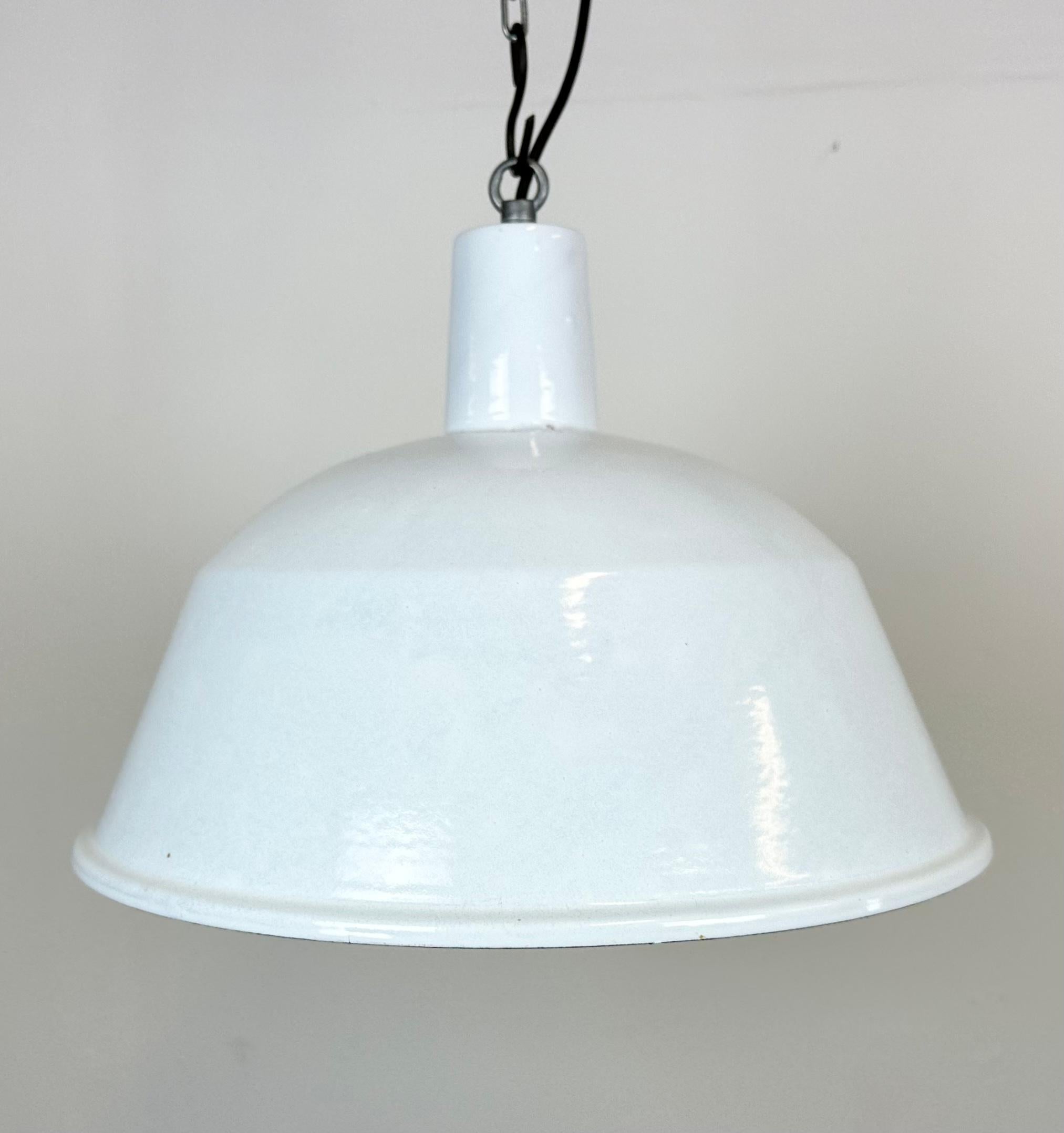Hungarian Industrial White Enamel Pendant Lamp from Emax, 1960s For Sale
