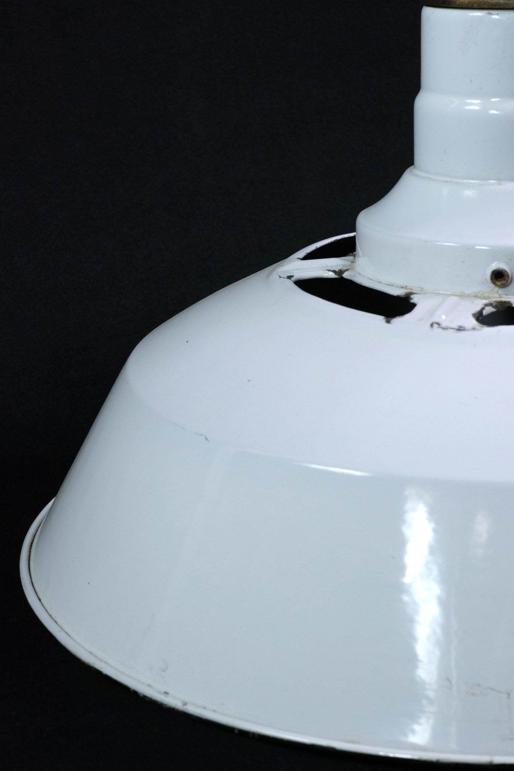 Cast Industrial White Enamel Slotted Top Factory Pendant Light Quantity Available