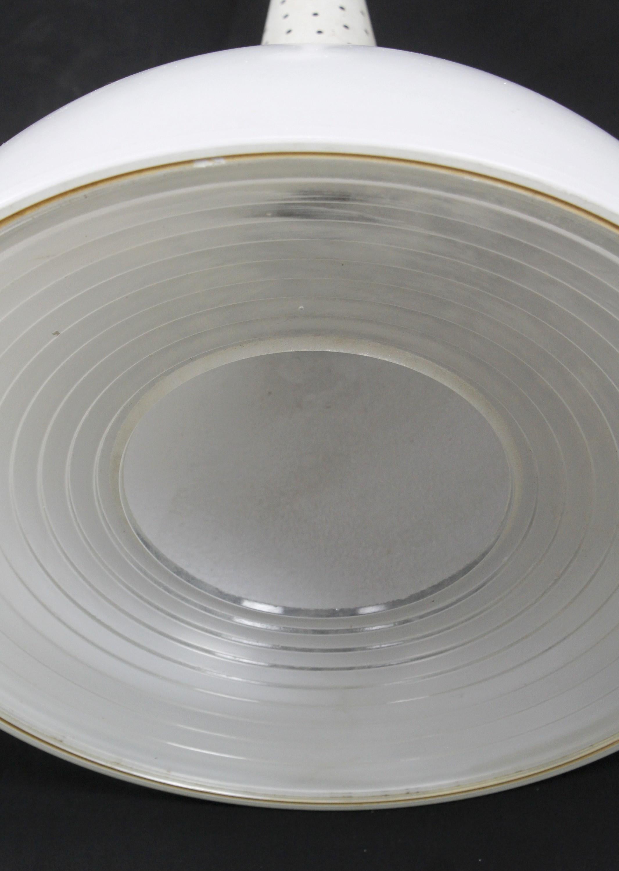 Industrial White Milk Glass & Steel Pendant Light with Glass Bottom Shade 2