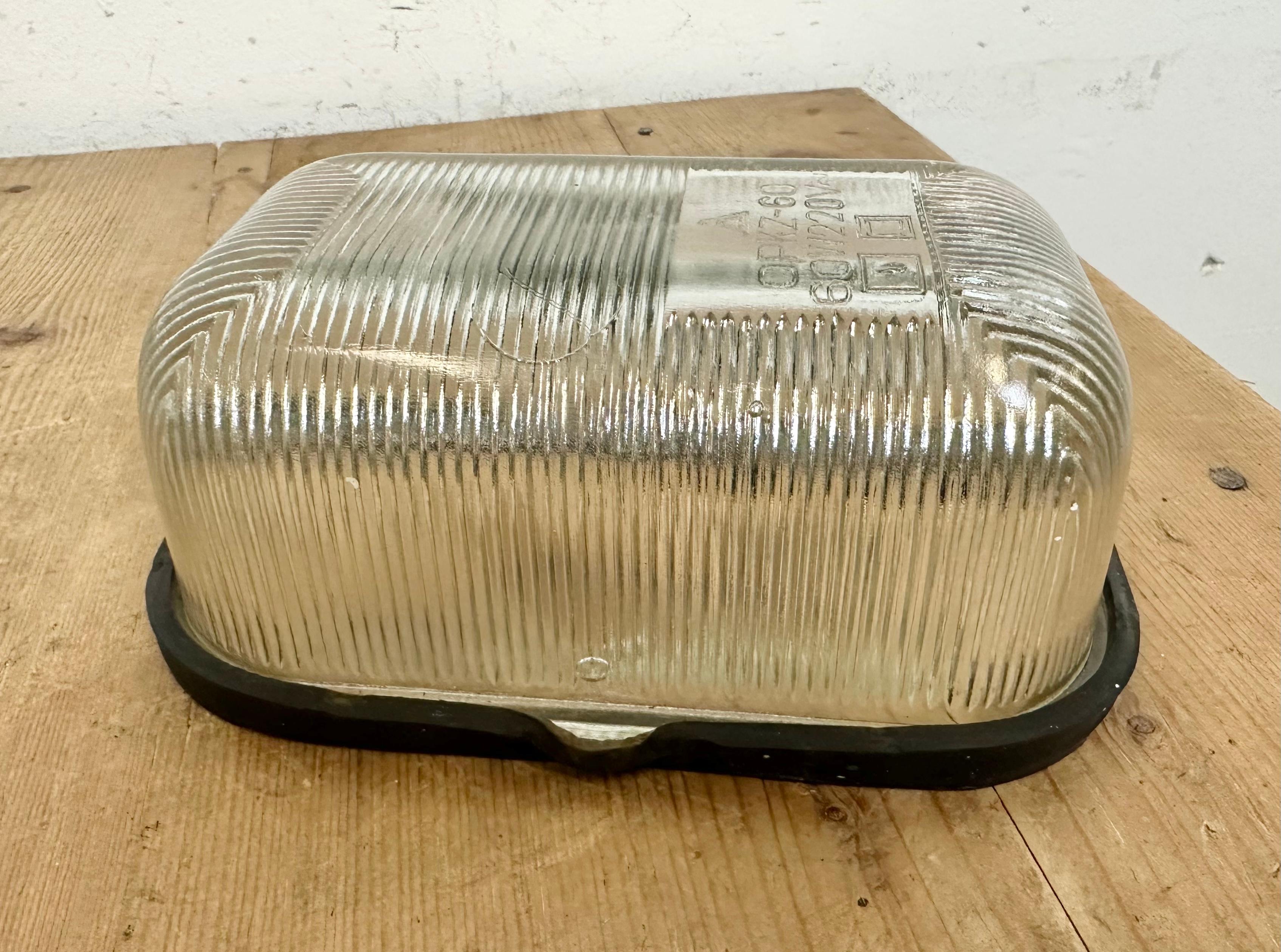 Industrial White Porcelain Cage Wall Light with Ribbed Glass, 1970s For Sale 9