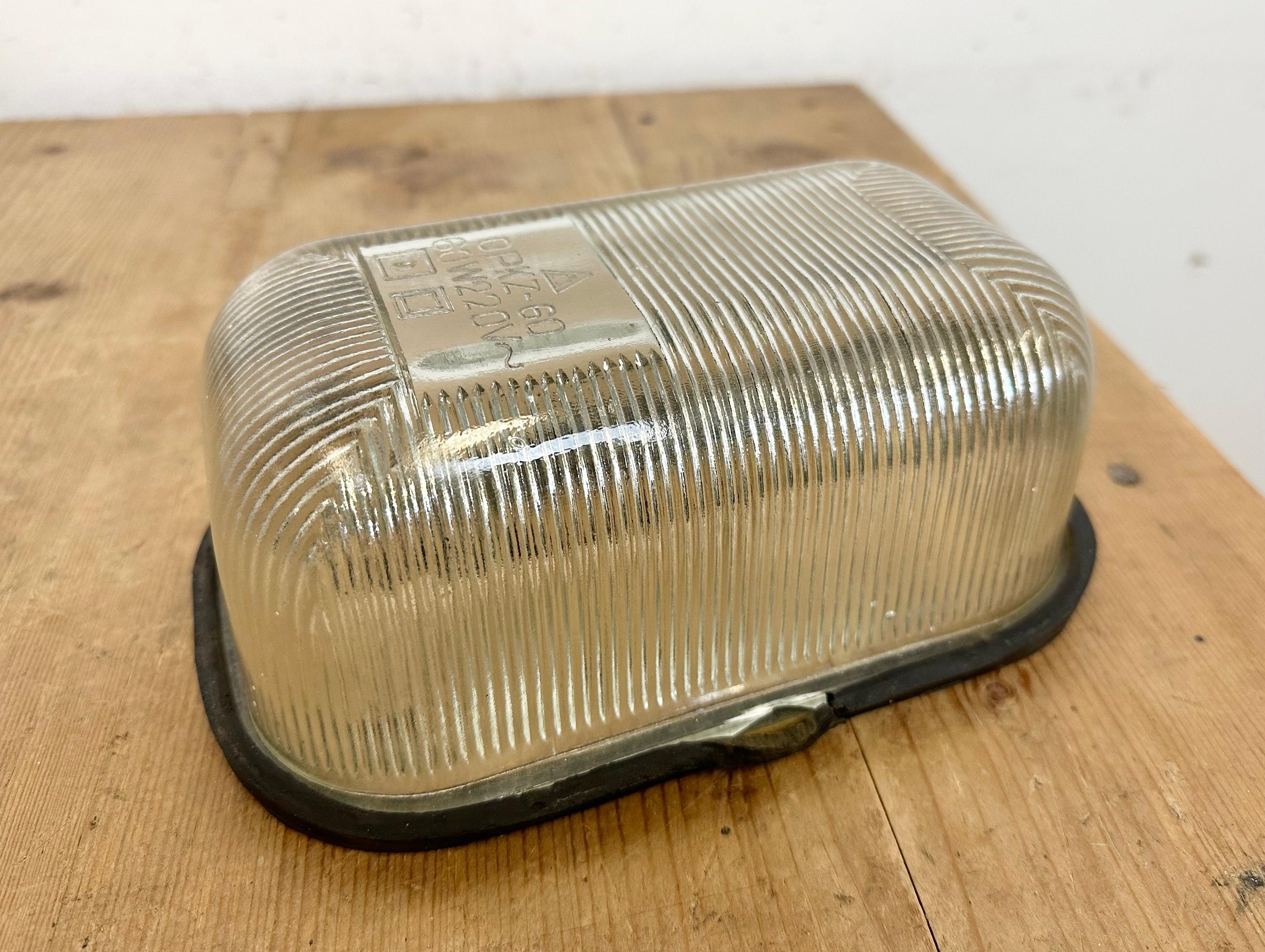 Industrial White Porcelain Cage Wall Light with Ribbed Glass, 1970s For Sale 10