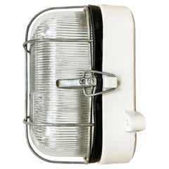 Industrial White Porcelain Cage Wall Light with Ribbed Glass, 1970s