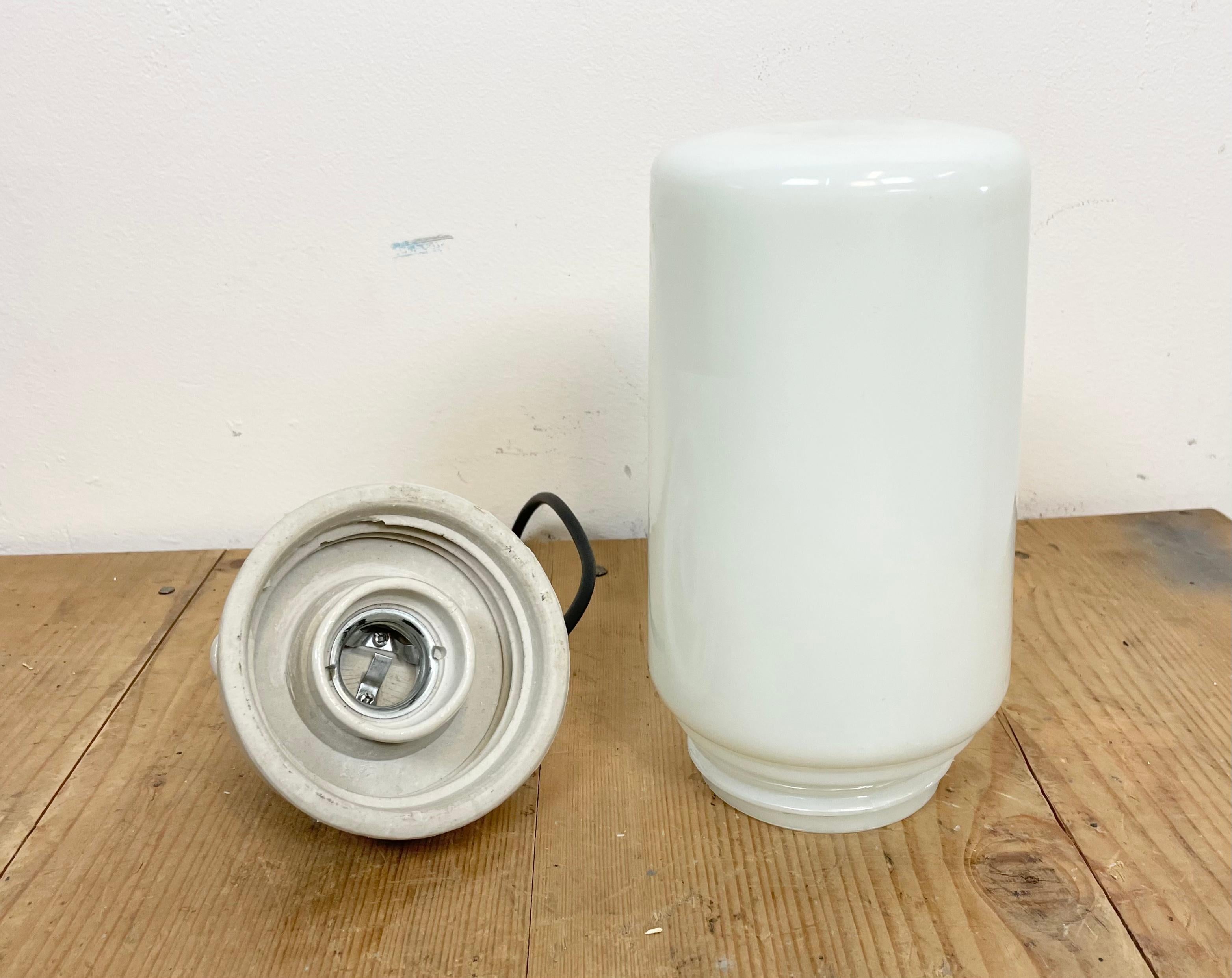Industrial White Porcelain Pendant Light with Milk Glass, 1970s For Sale 6