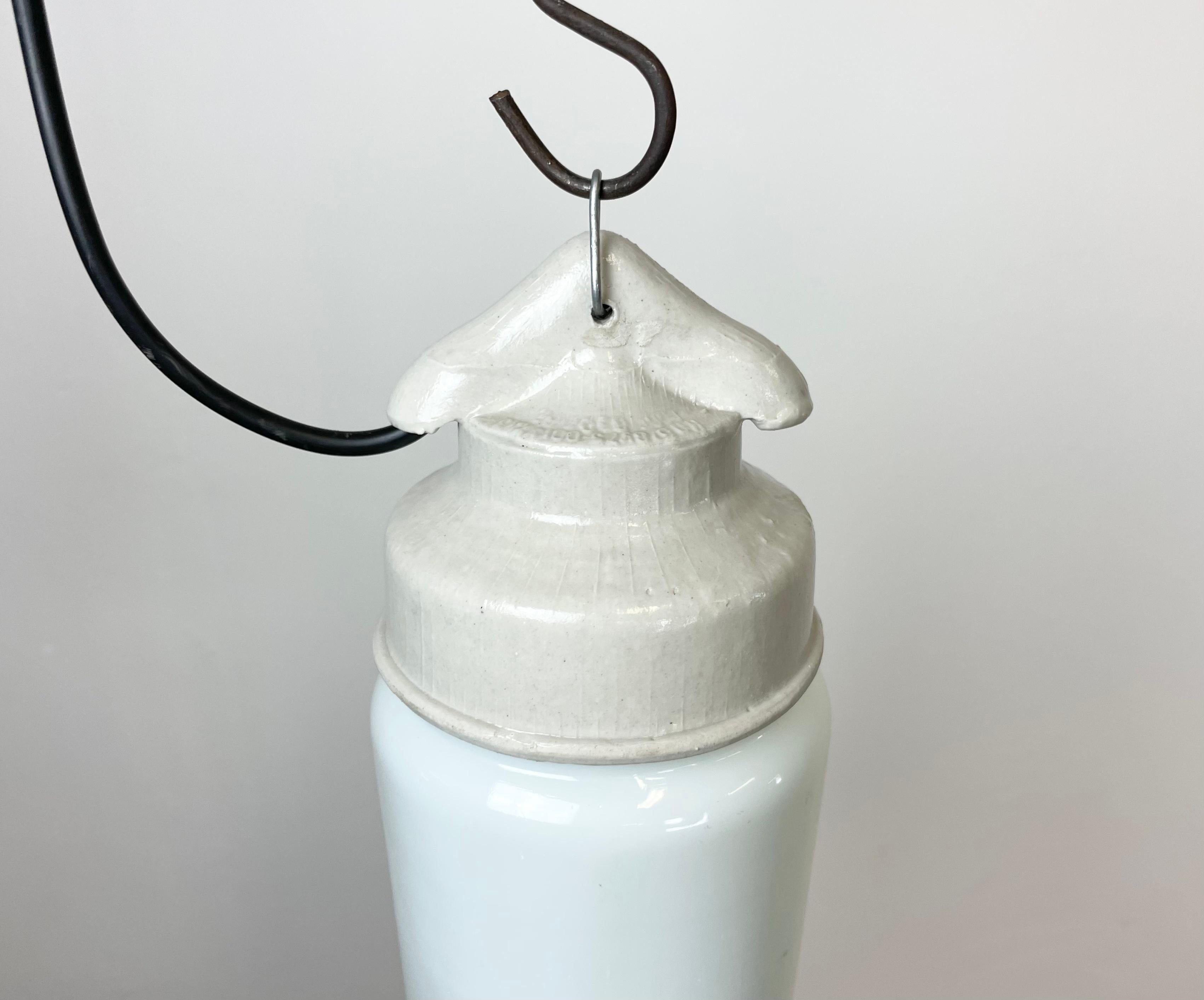Russian Industrial White Porcelain Pendant Light with Milk Glass, 1970s For Sale
