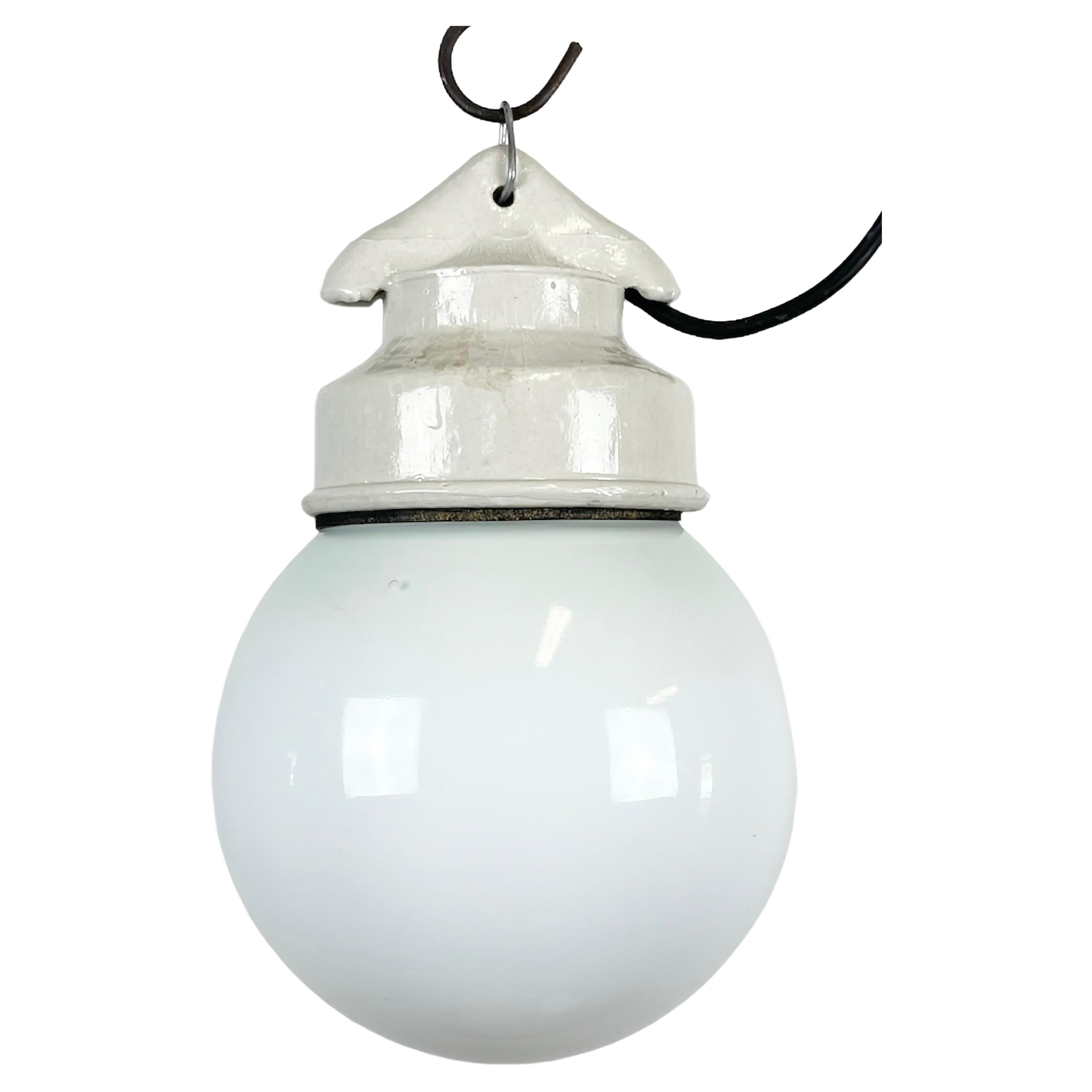 Industrial White Porcelain Pendant Light with Milk Glass, 1970s For Sale
