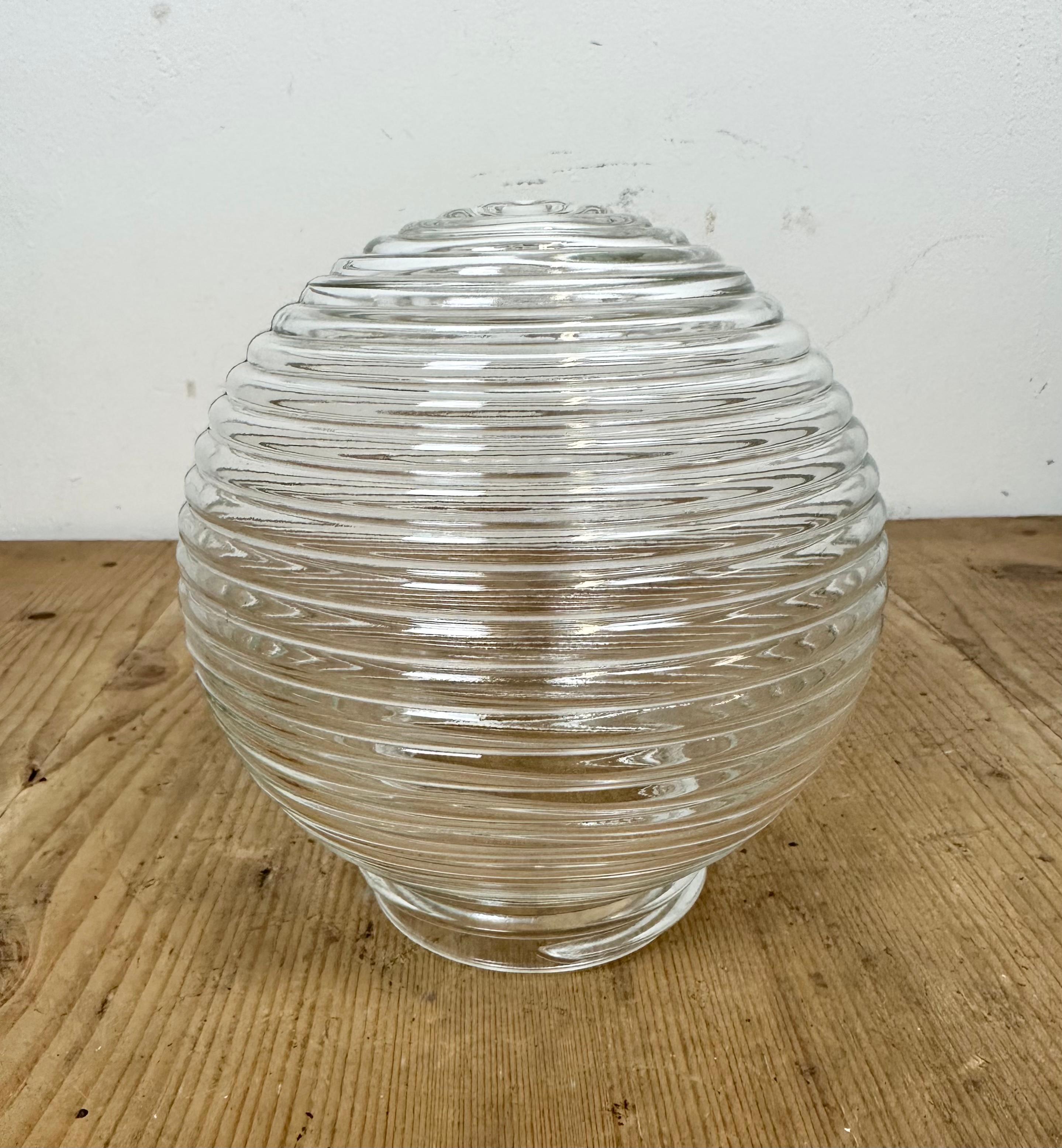 Industrial White Porcelain Pendant Light with Ribbed Glass, 1970s For Sale 5