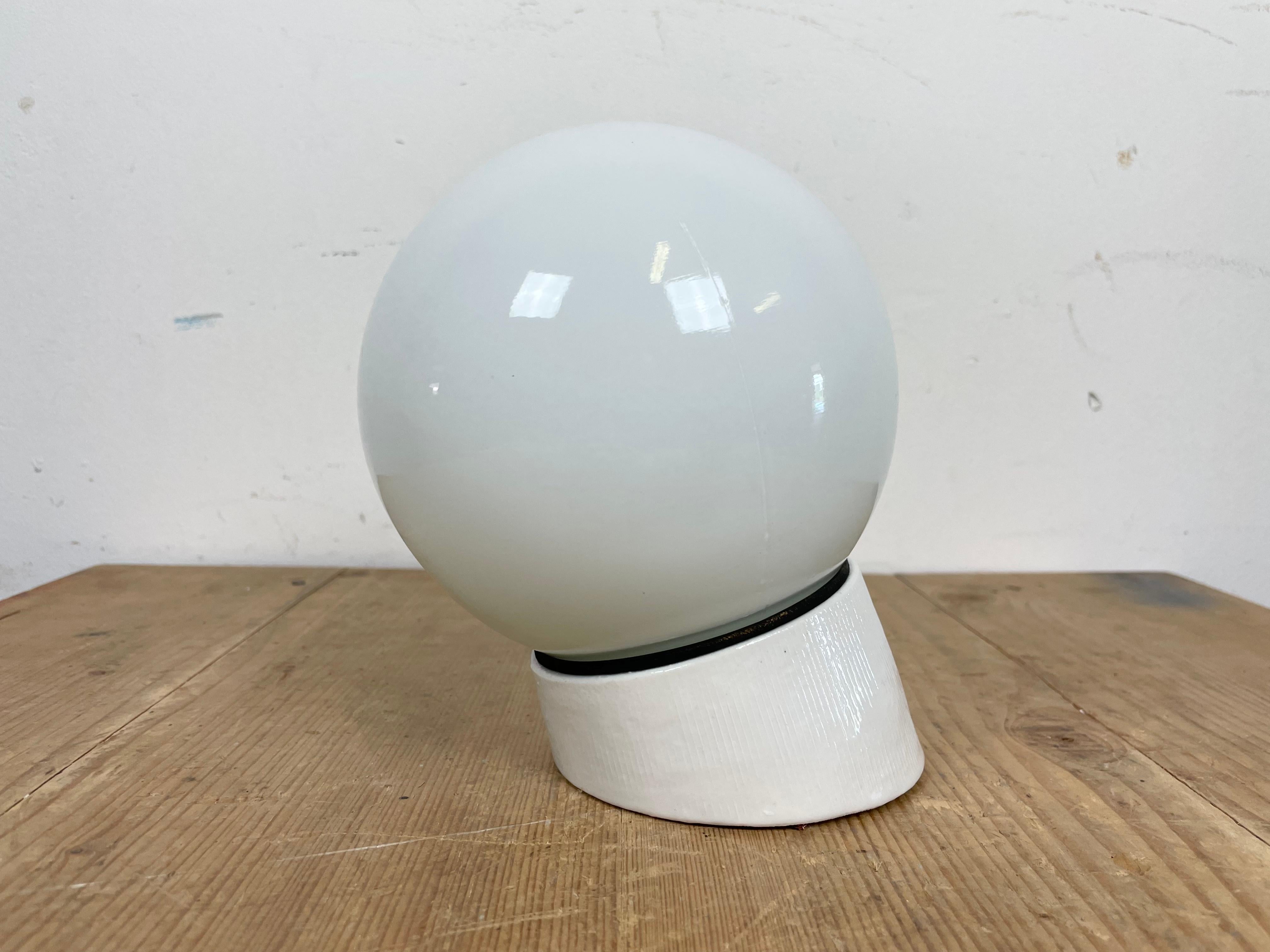 Czech Industrial White Porcelain Wall Light with Milk Glass, 1970s