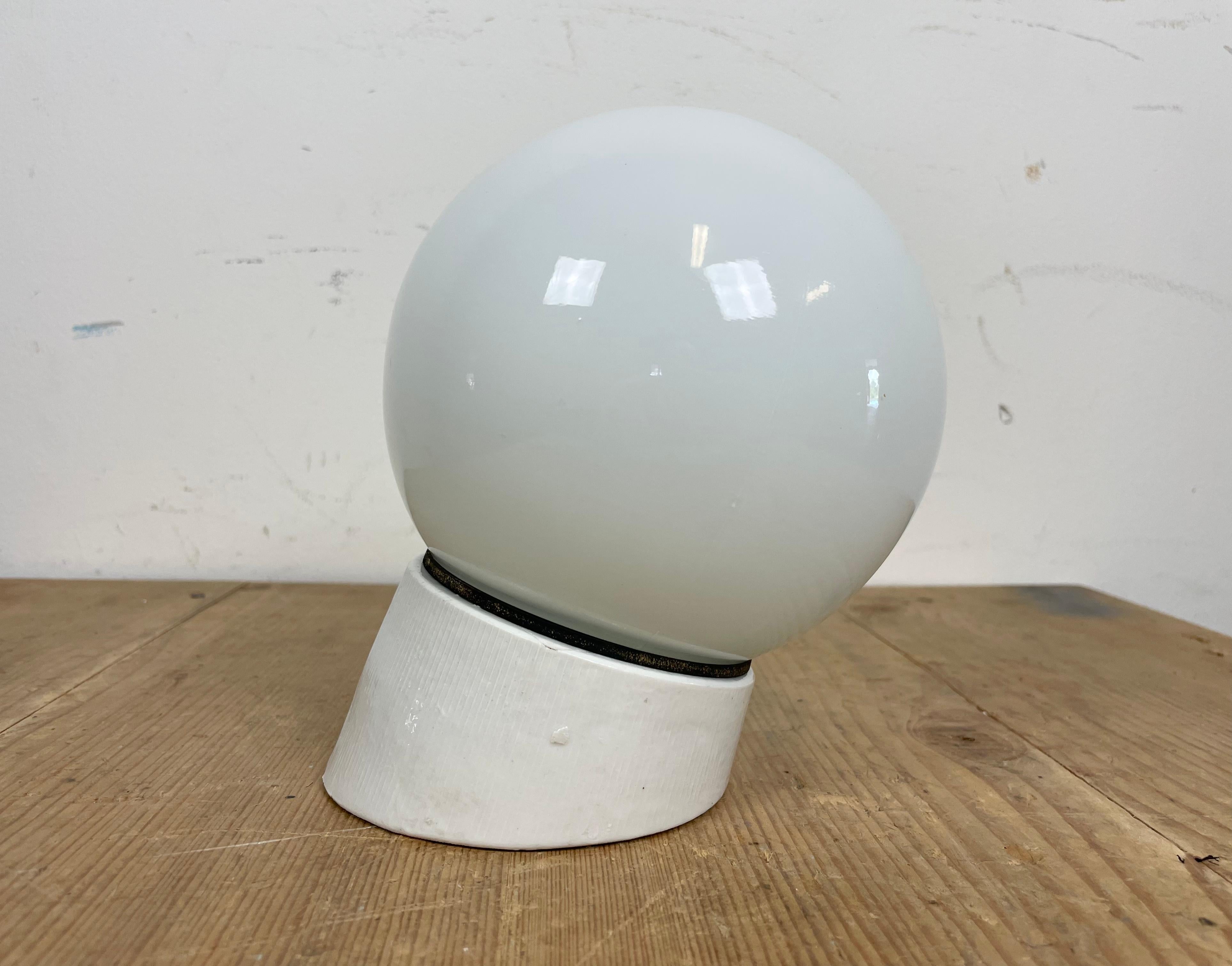 Late 20th Century Industrial White Porcelain Wall Light with Milk Glass, 1970s