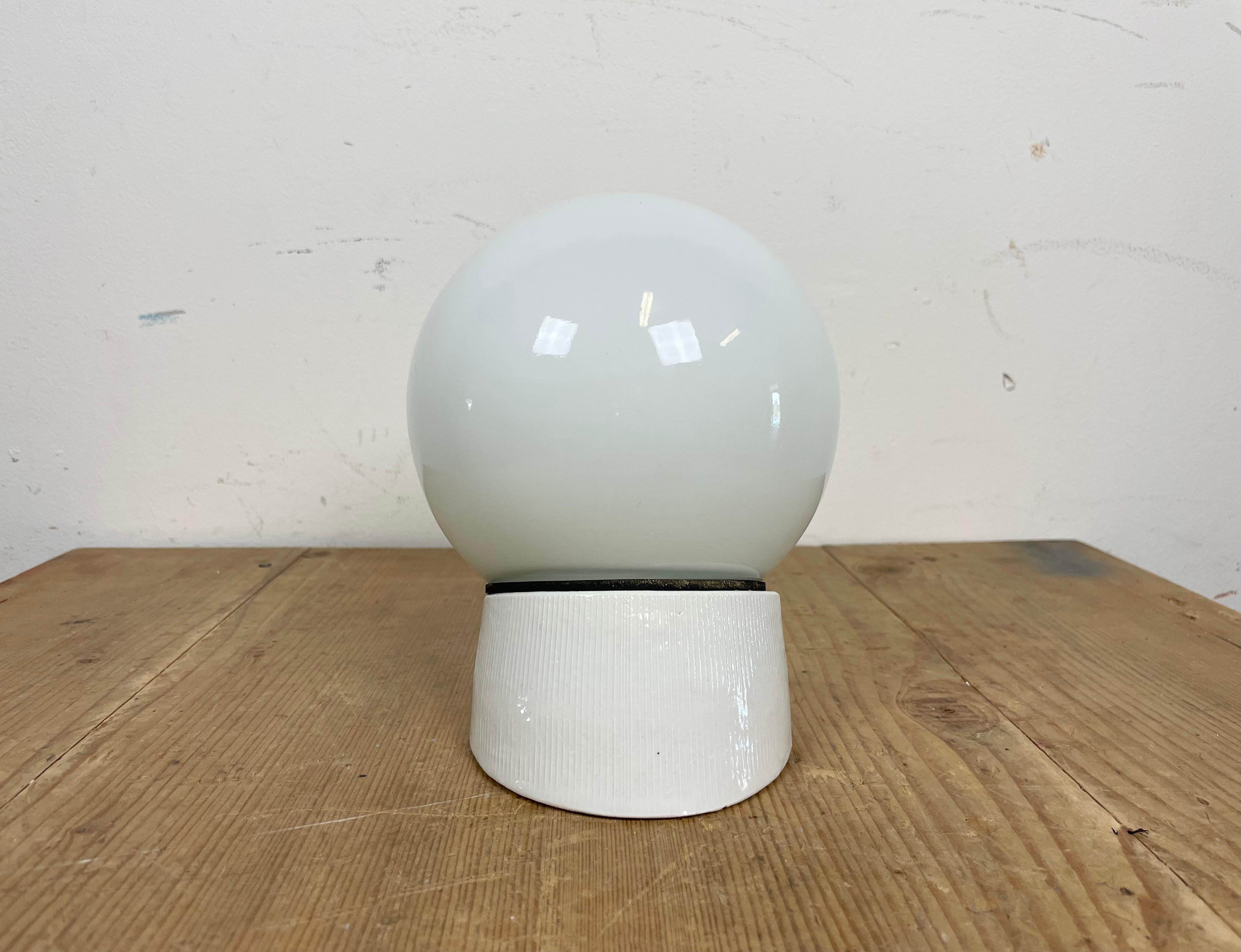 Industrial White Porcelain Wall Light with Milk Glass, 1970s 1