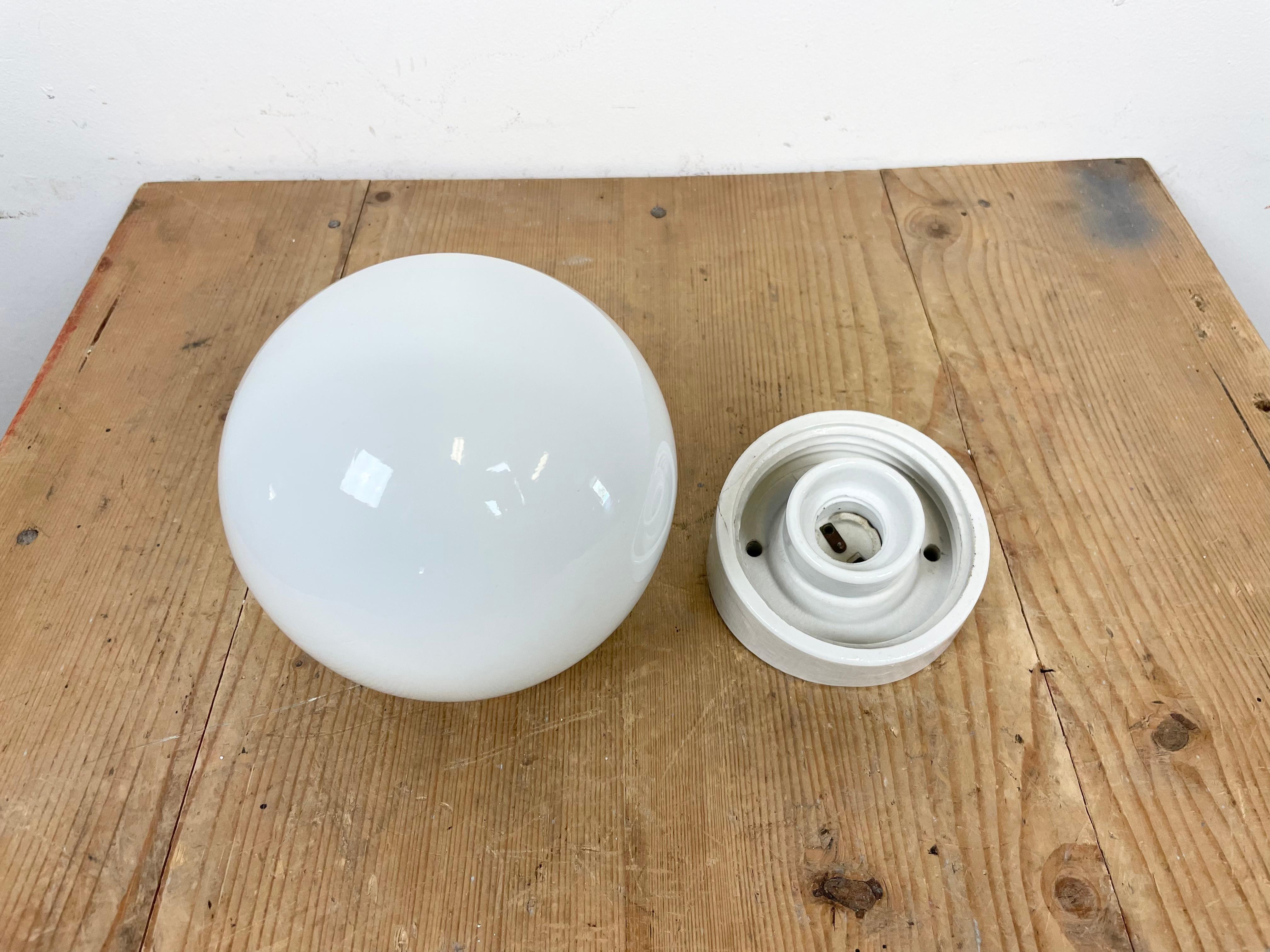 Industrial White Porcelain Wall Light with Milk Glass, 1970s 2