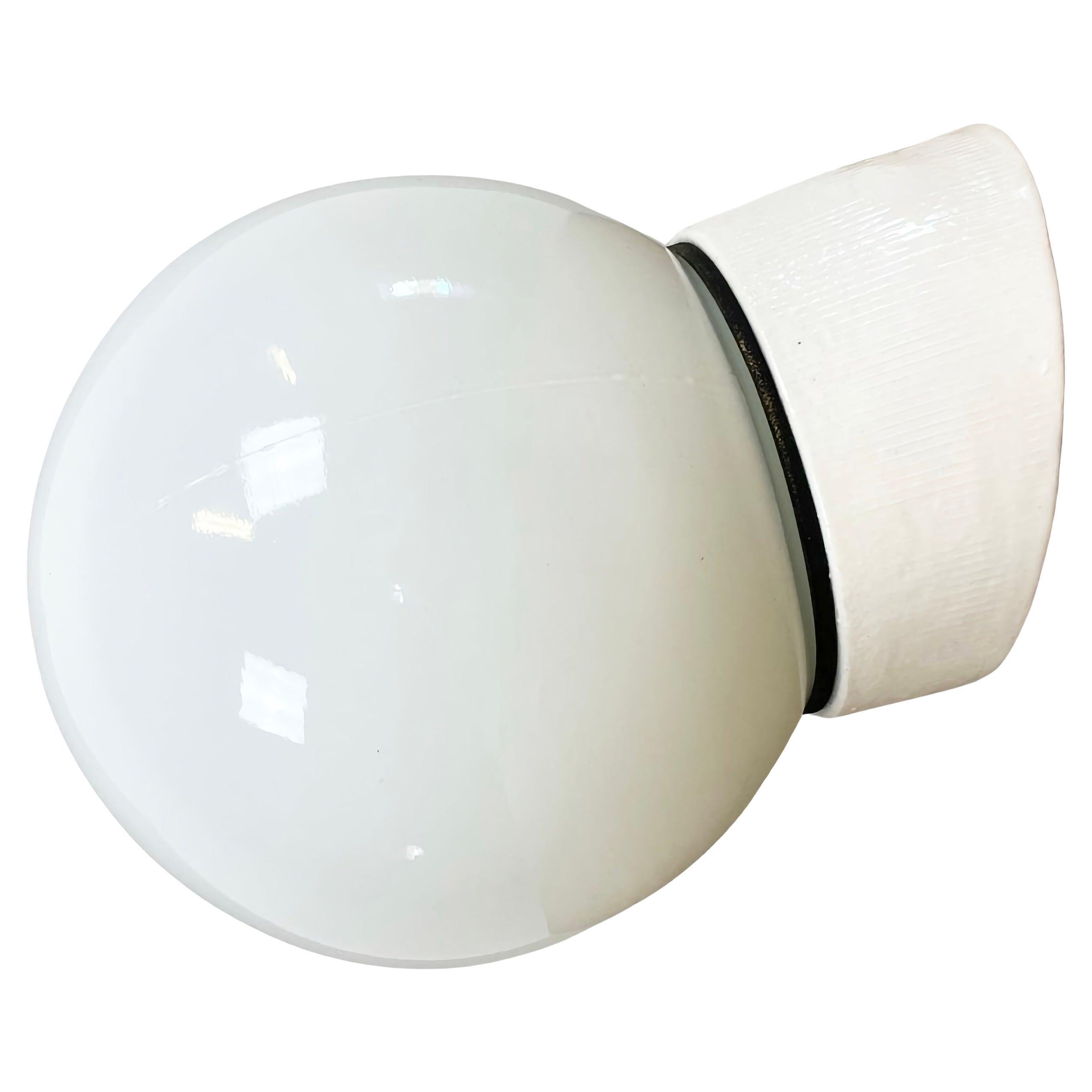 Industrial White Porcelain Wall Light with Milk Glass, 1970s
