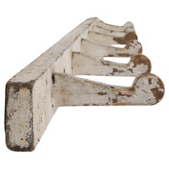 Industrial white wall mounted coat rack in wood, Belgium ca. 1920