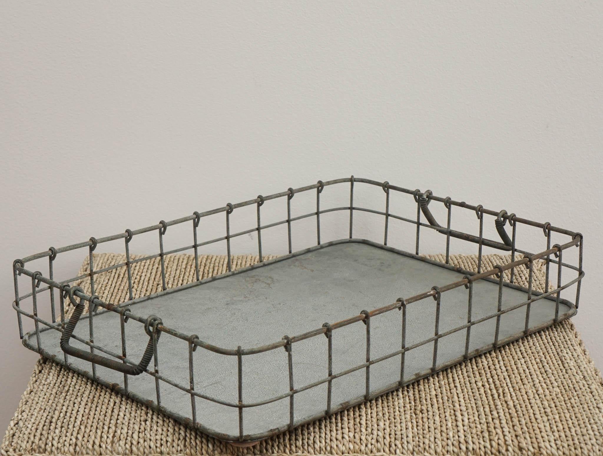Hand-Crafted Industrial Wire Basket / Serving Tray  For Sale