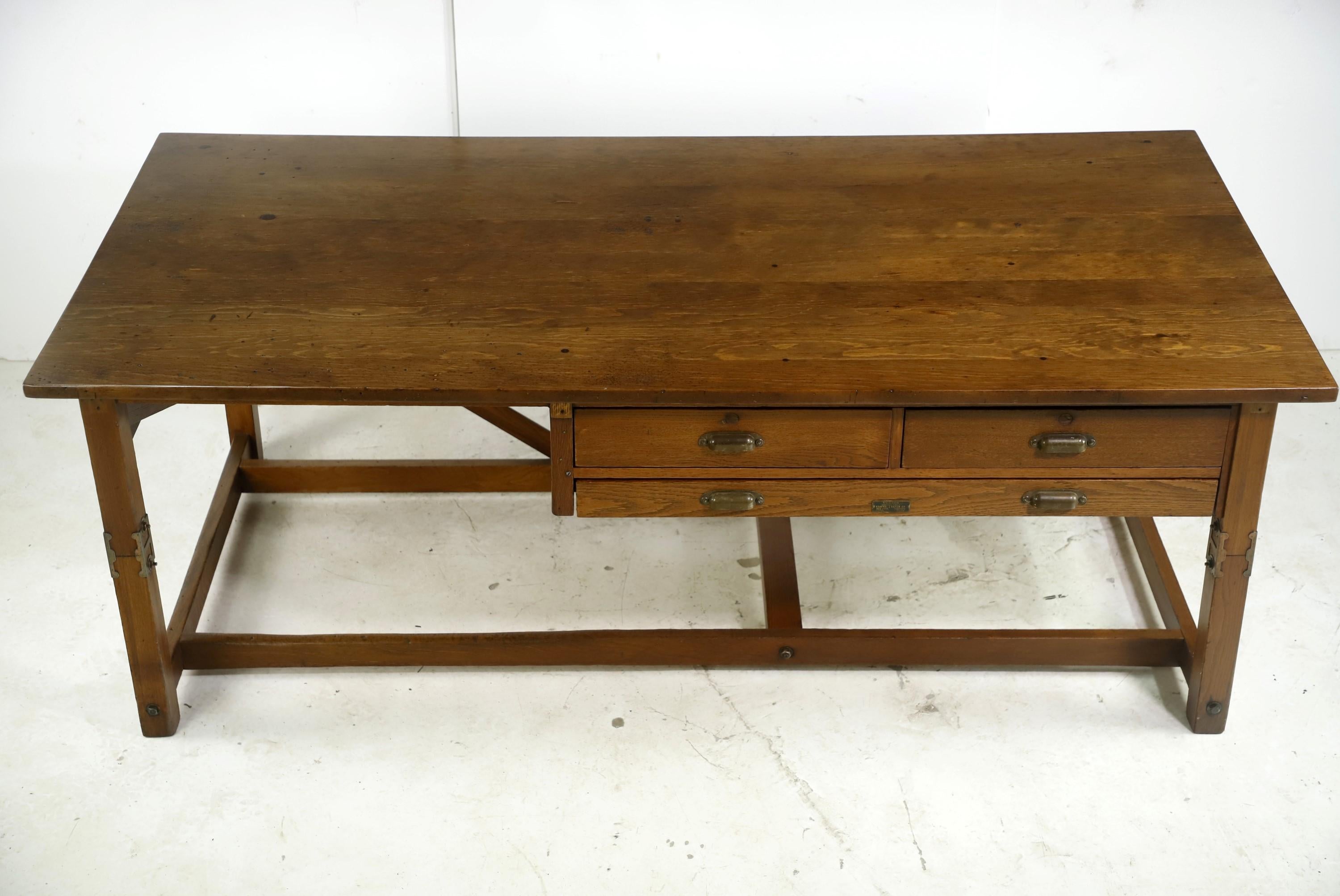 Industrial Wood 3 Drawer Hudson Drawing Table by Keuffel & Esser Co. For Sale 6