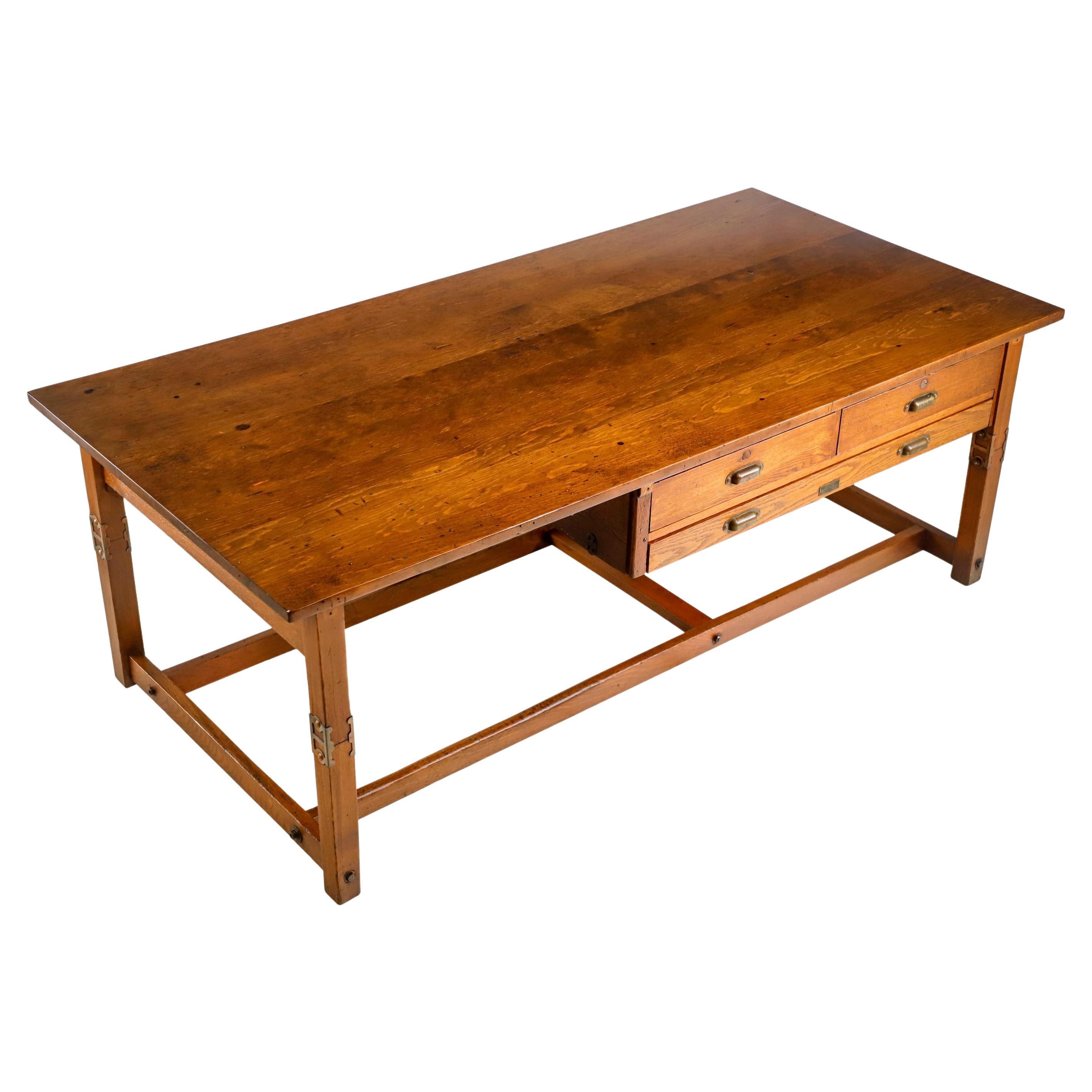 Industrial Wood 3 Drawer Hudson Drawing Table by Keuffel & Esser Co. For Sale