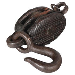 Industrial Wood & Cast Iron Double Block Pulley