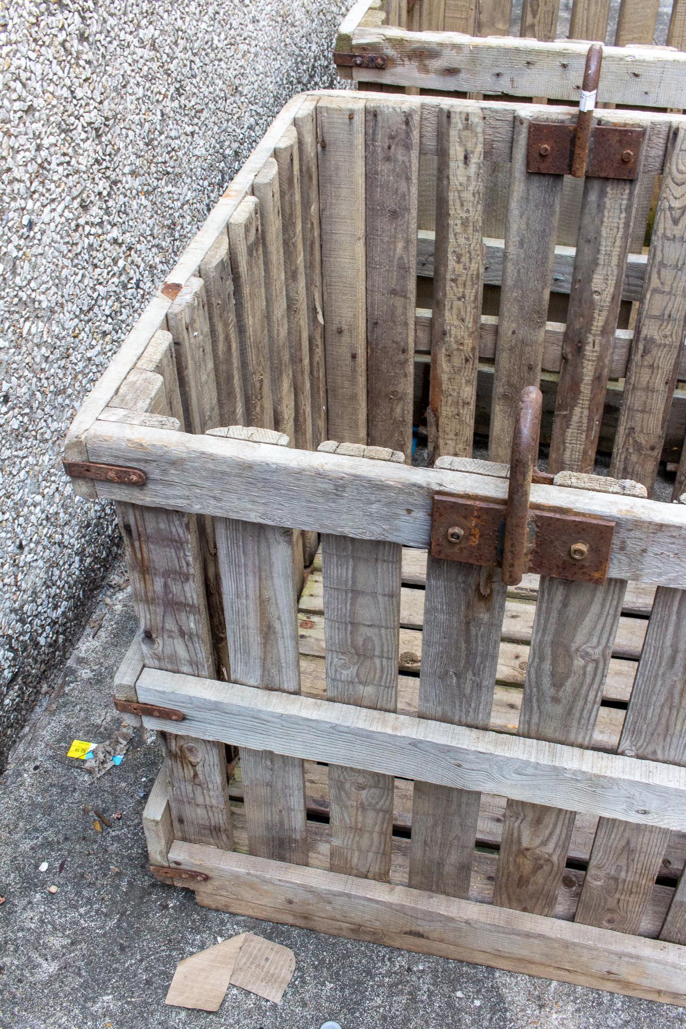 Vintage French Wood & Iron Industrial Crate Planter, Four Available 6