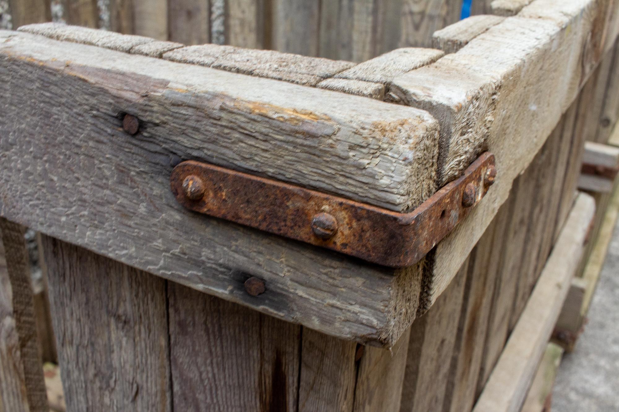 Vintage French Wood & Iron Industrial Crate Planter, Four Available 8