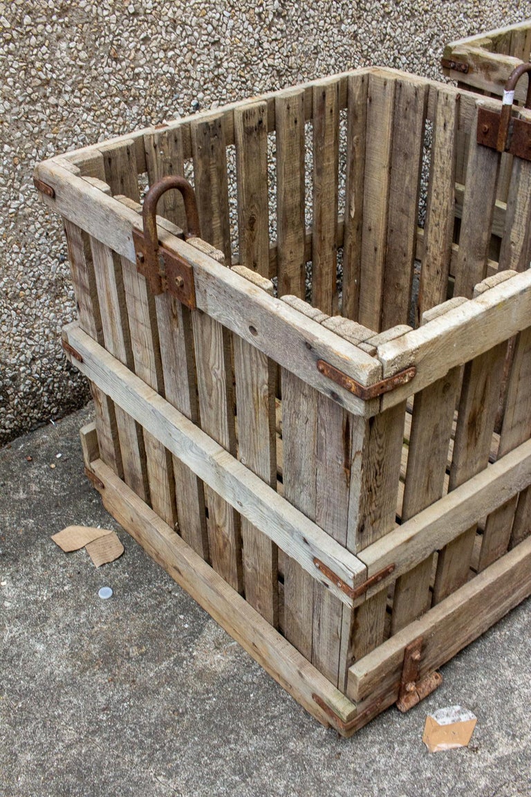 Industrial Wood and Iron Crates Four Available For Sale at 1stDibs