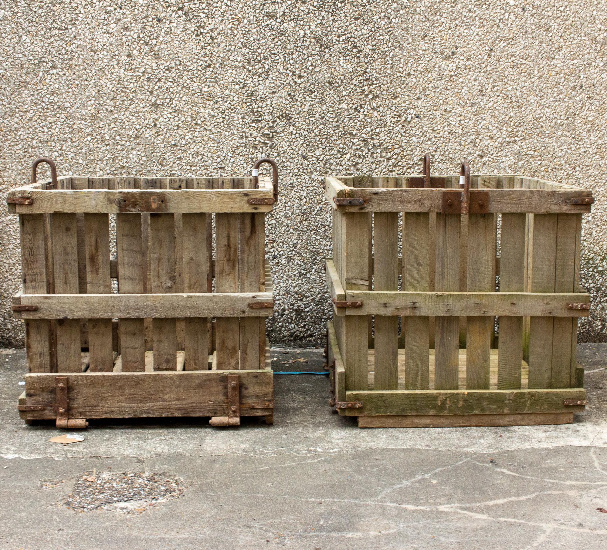 20th Century Vintage French Wood & Iron Industrial Crate Planter, Four Available