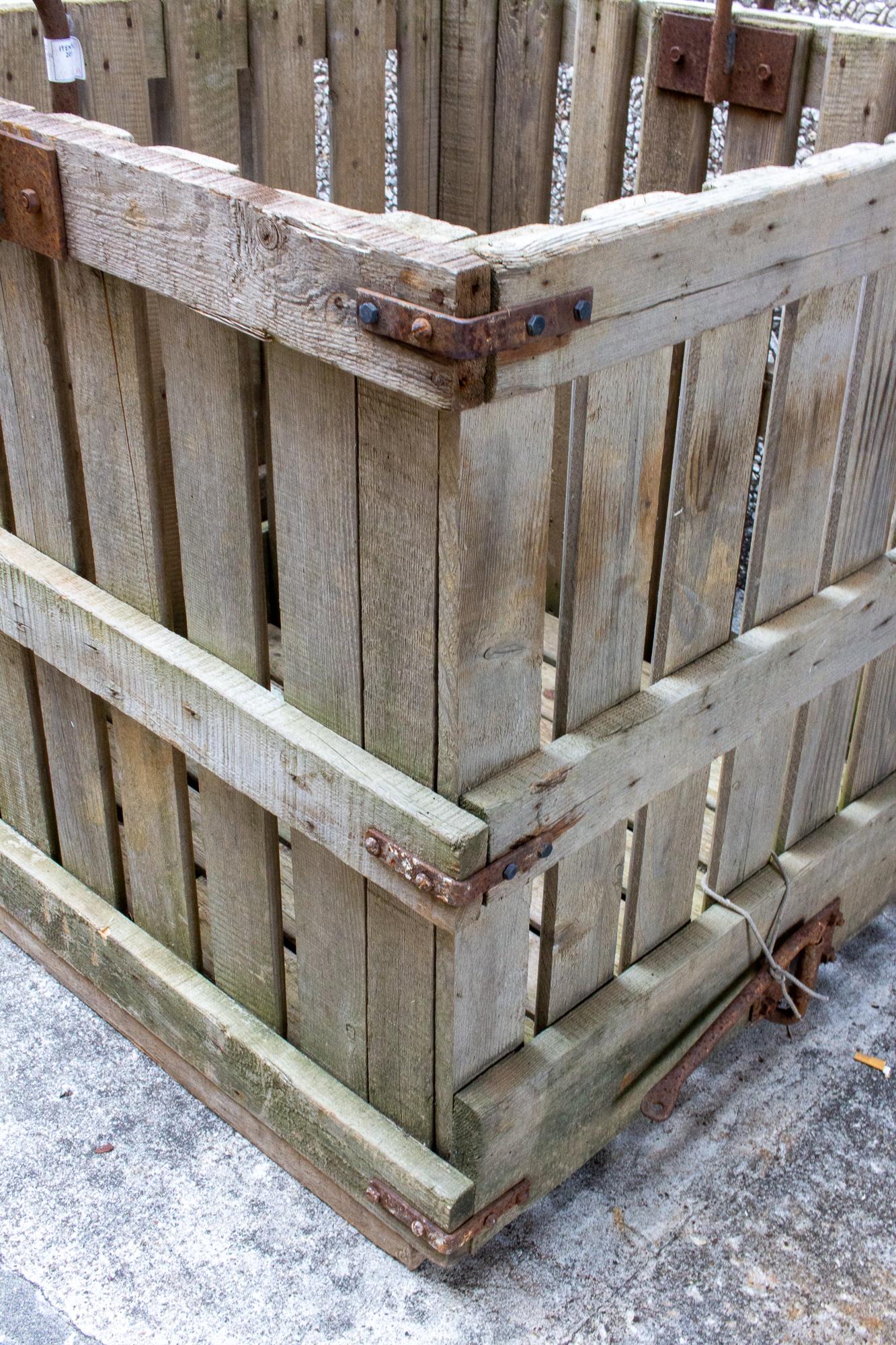 Vintage French Wood & Iron Industrial Crate Planter, Four Available 2