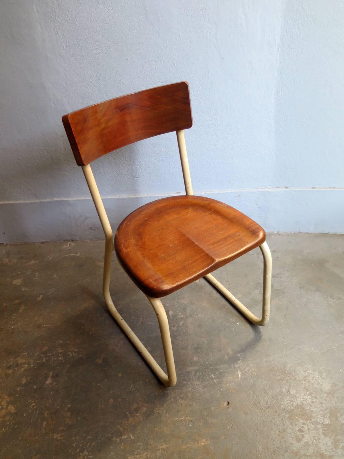 Industrial wooden and metal chair.