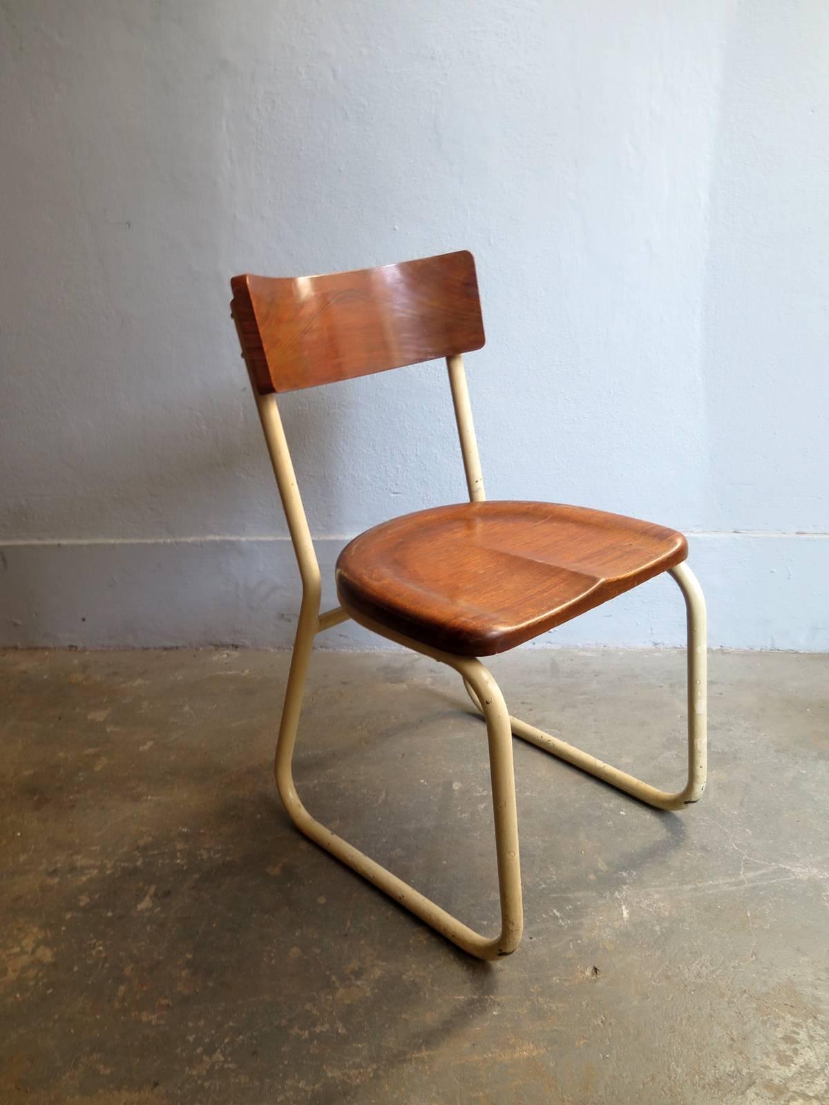 French Industrial Wooden and Metal Chair For Sale