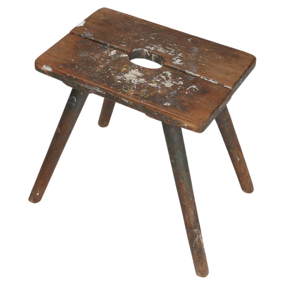 Industrial wooden French painters stool with rich patina from the 1930s For Sale