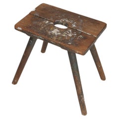 Vintage Industrial wooden French painters stool with rich patina from the 1930s