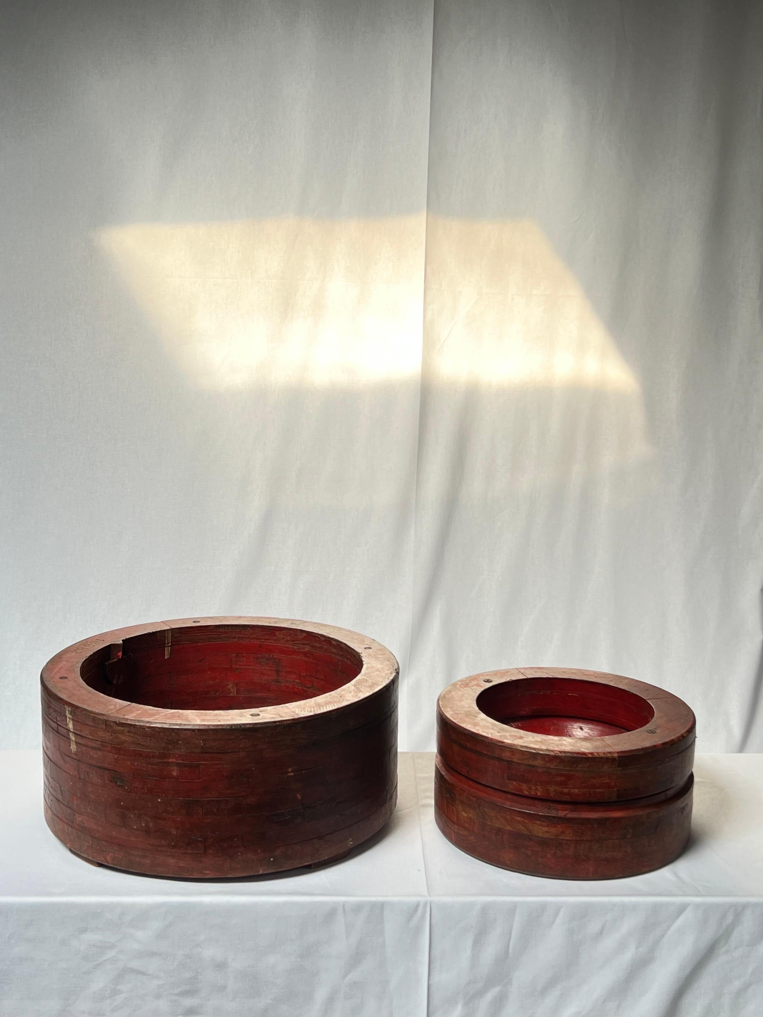 Industrial wooden molds planters red patinated with nice details 1920's For Sale 7