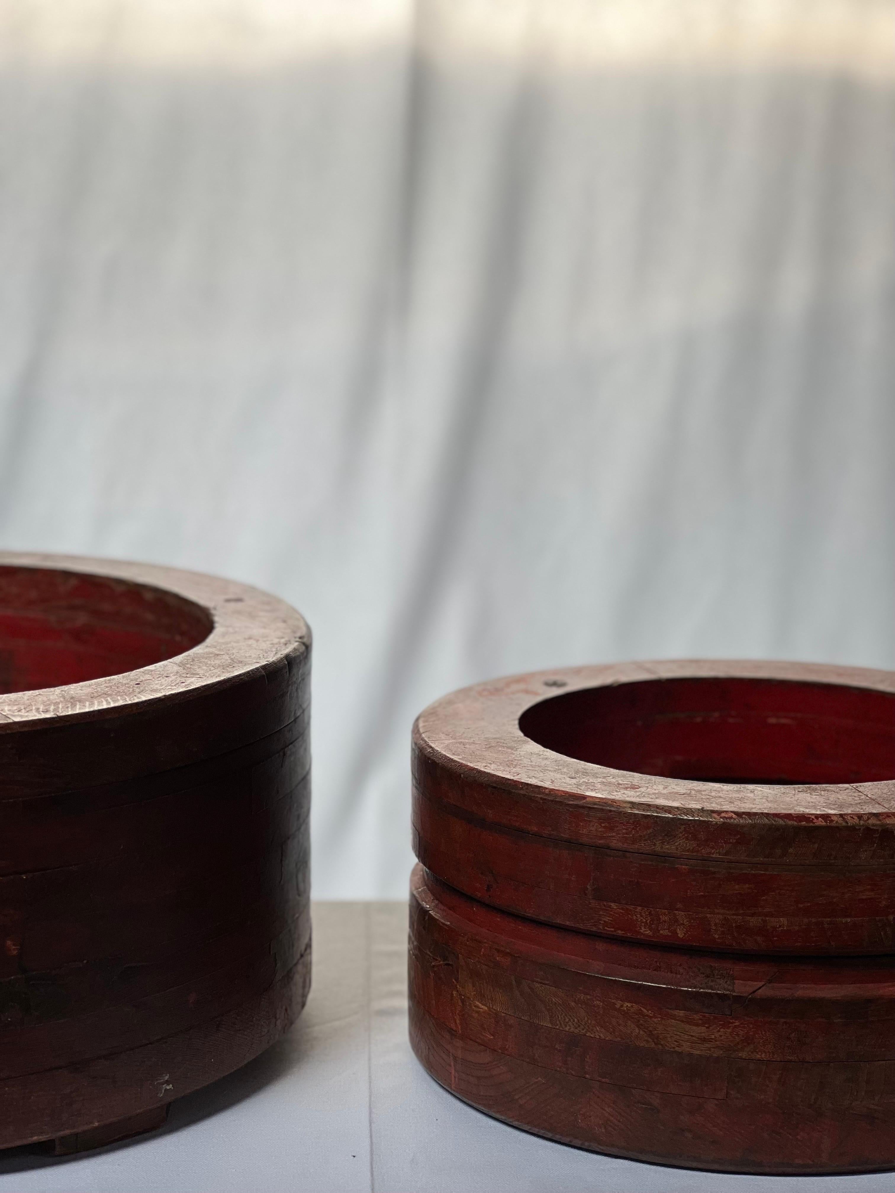 Industrial wooden molds planters red patinated with nice details 1920's For Sale 9