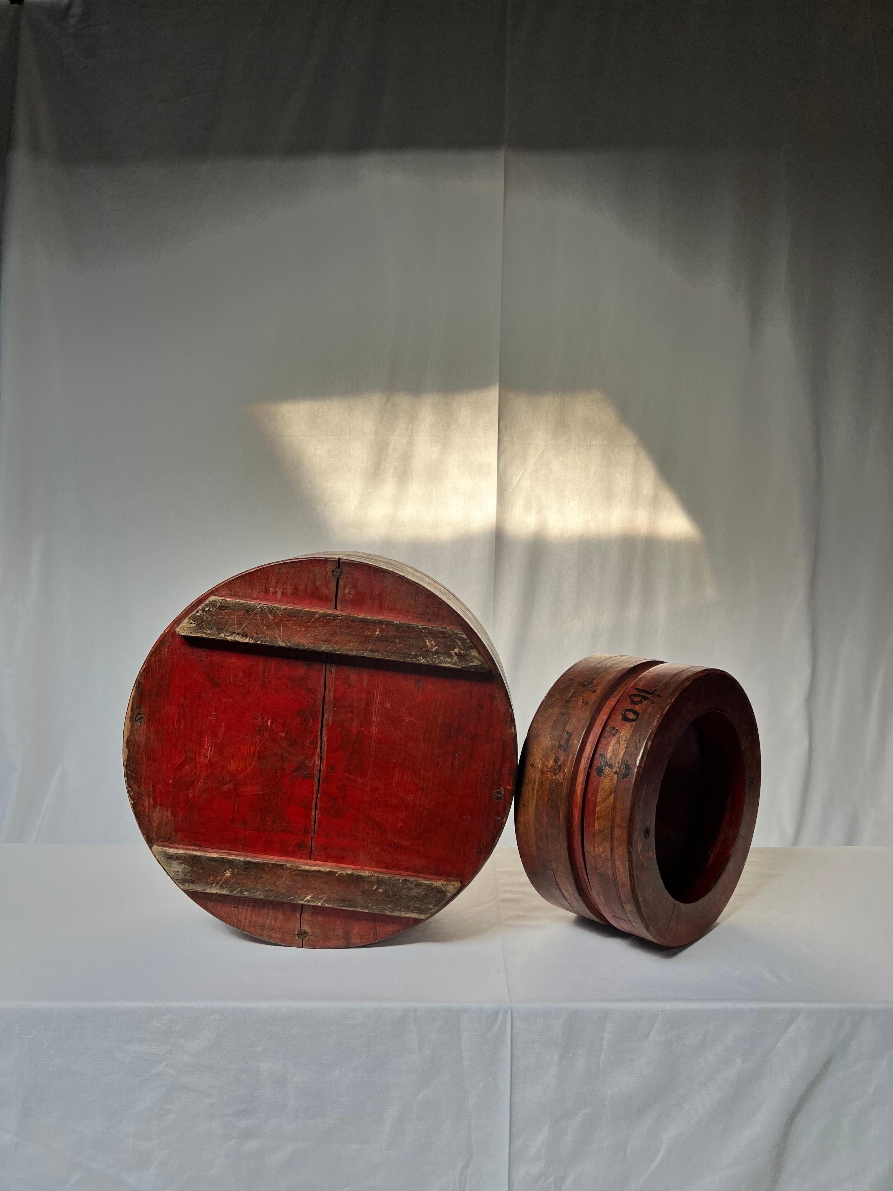 Belgian Industrial wooden molds planters red patinated with nice details 1920's For Sale