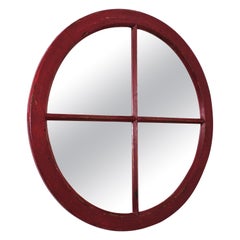 Industrial Wooden Round Mirror Window Frame