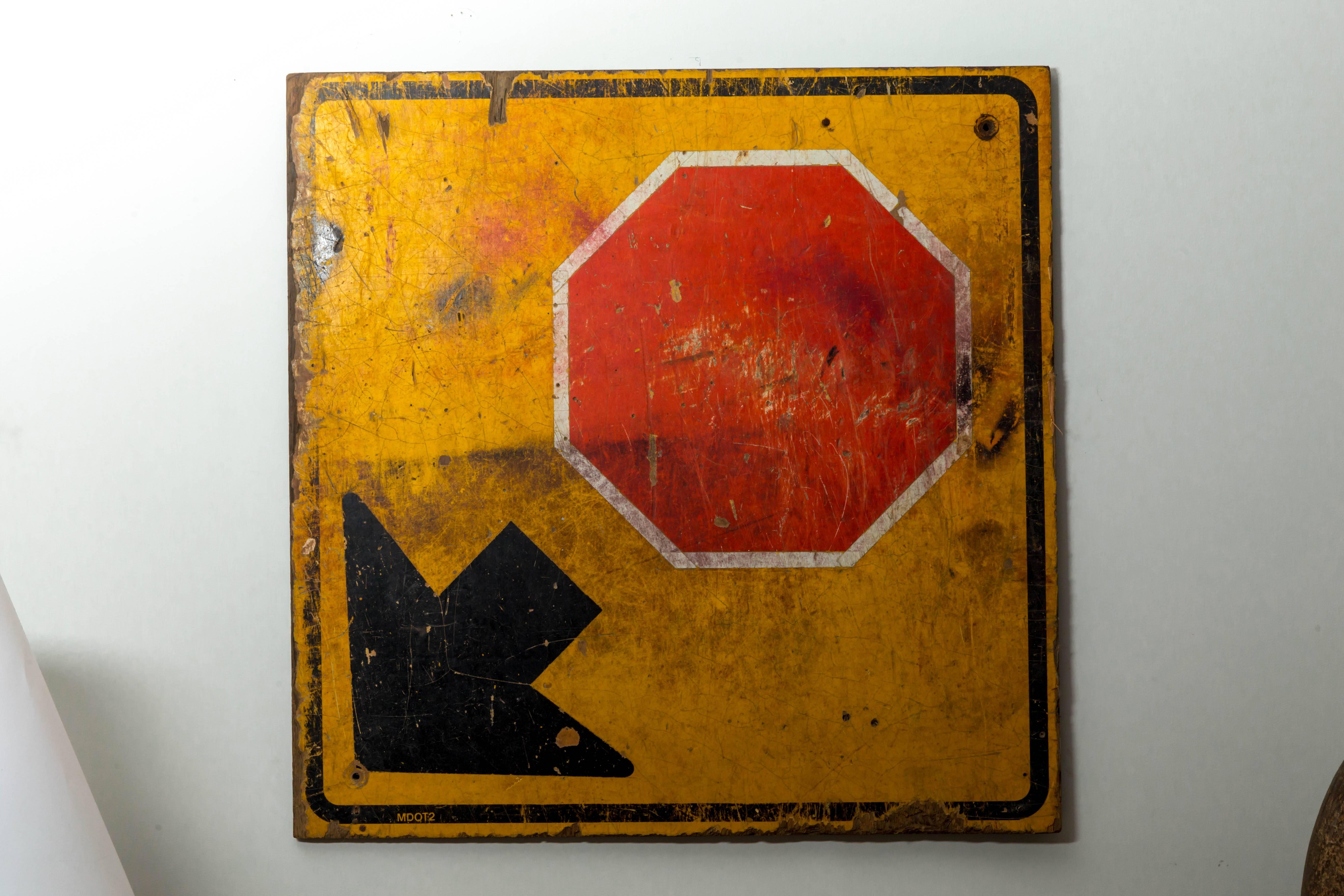 American Industrial Wooden Stop Sign, 20th Century