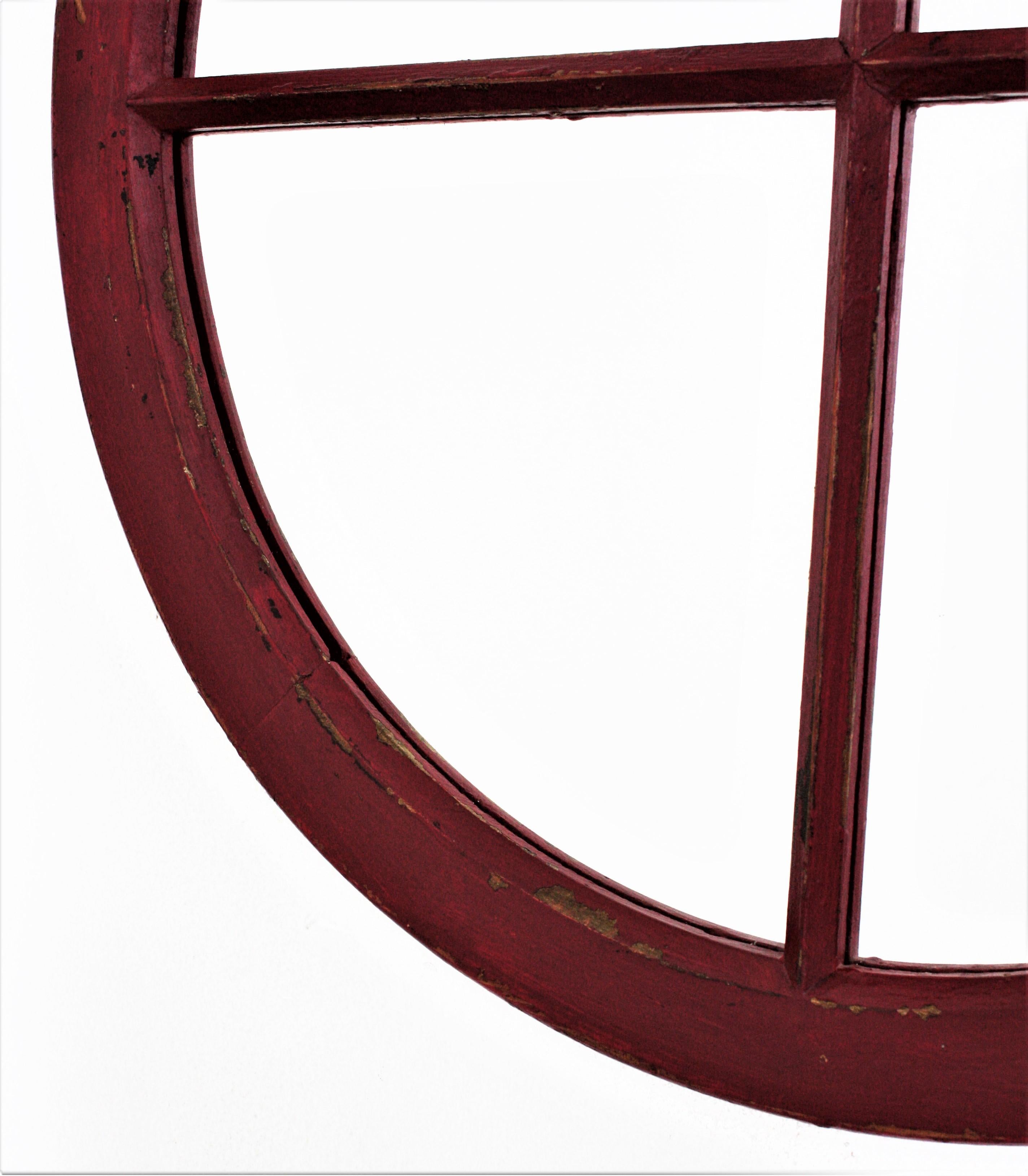 Industrial Wooden Round Mirror Window Frame  For Sale 5