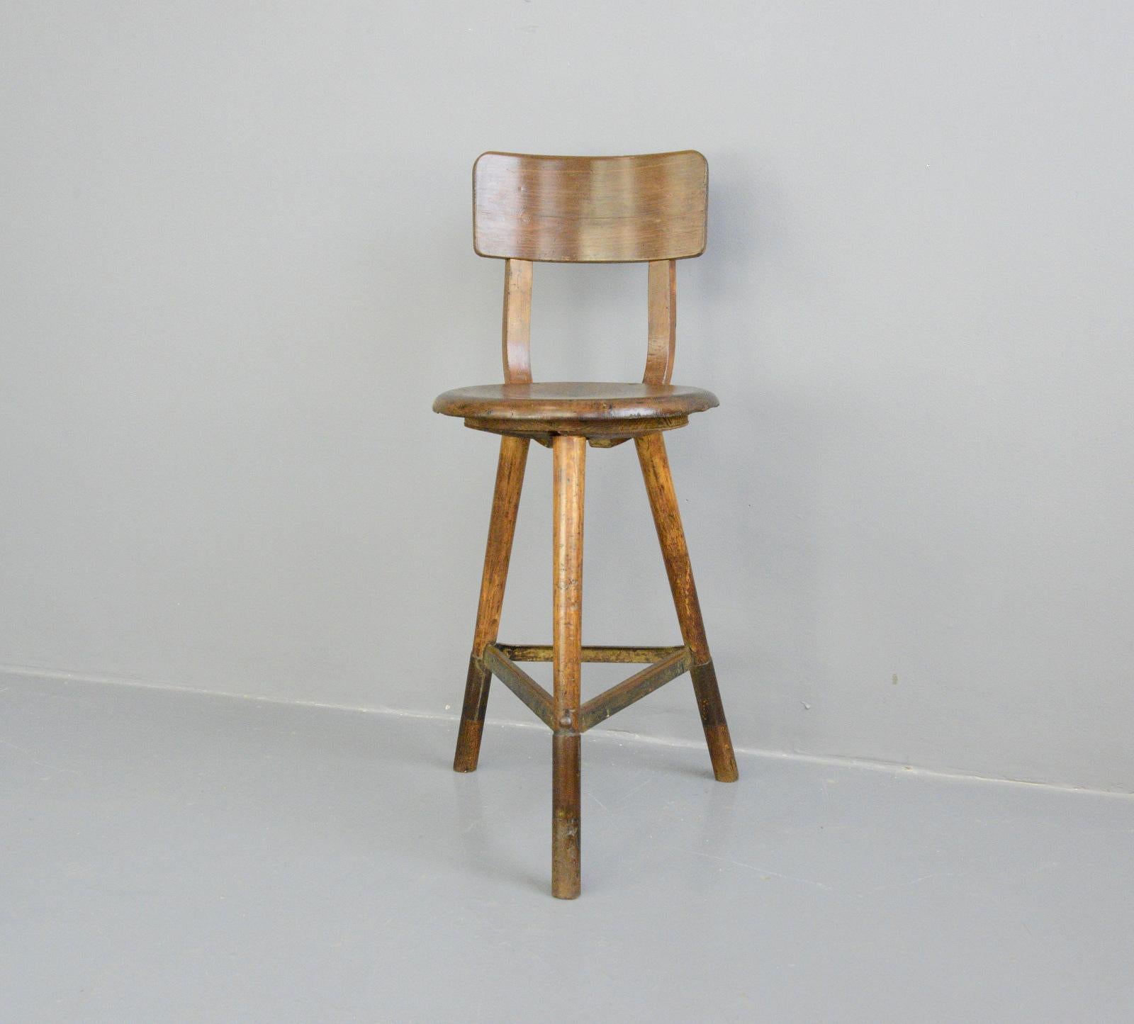 Early 20th Century Industrial Work Stool by Ama, circa 1920s