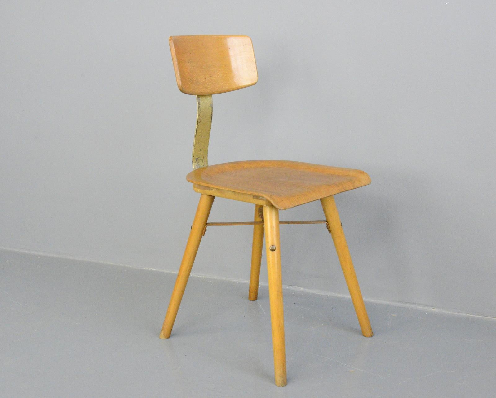 Beech Industrial Work Stool By Ama, circa 1930s For Sale