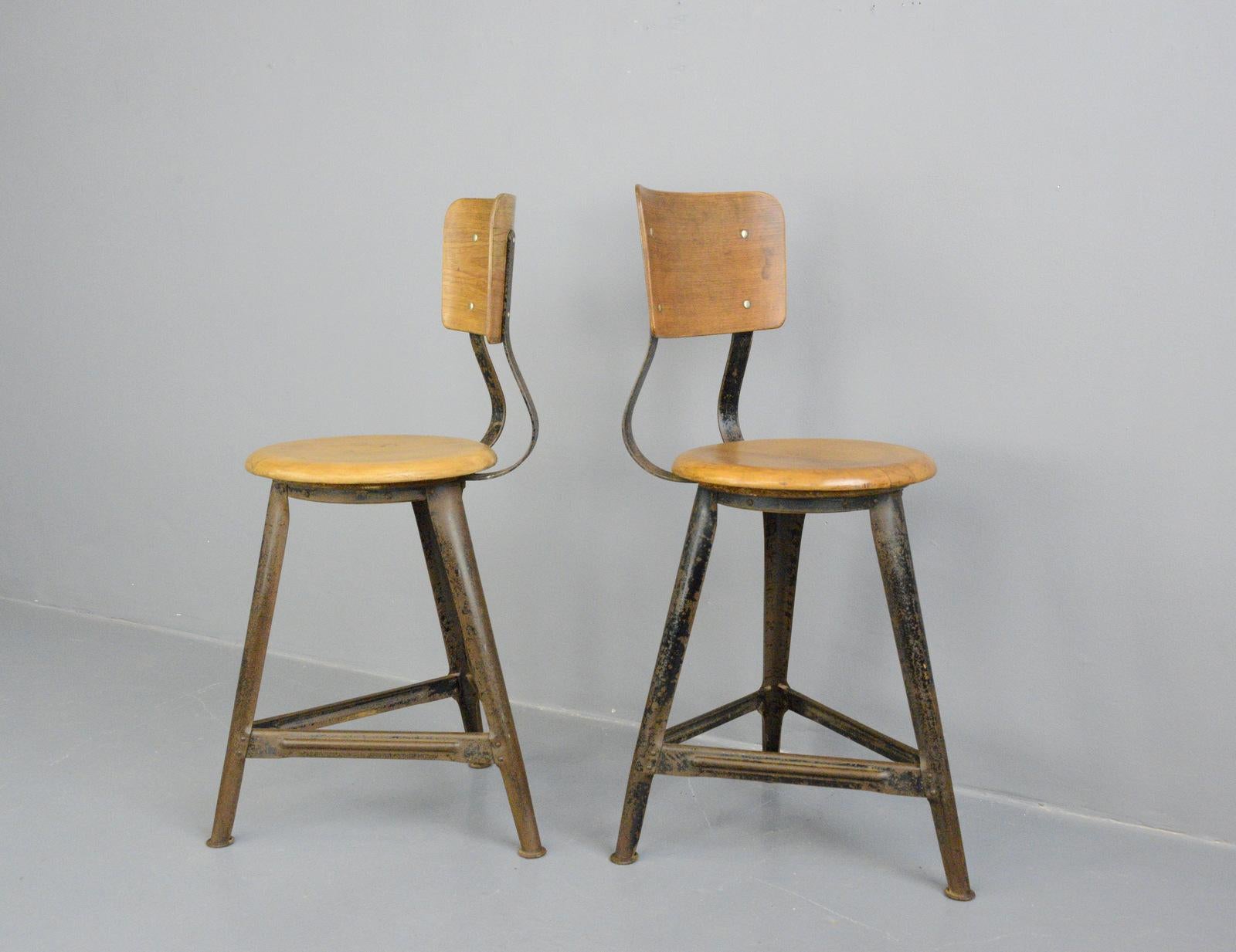 Steel Industrial Work Stools by Ama, circa 1930s