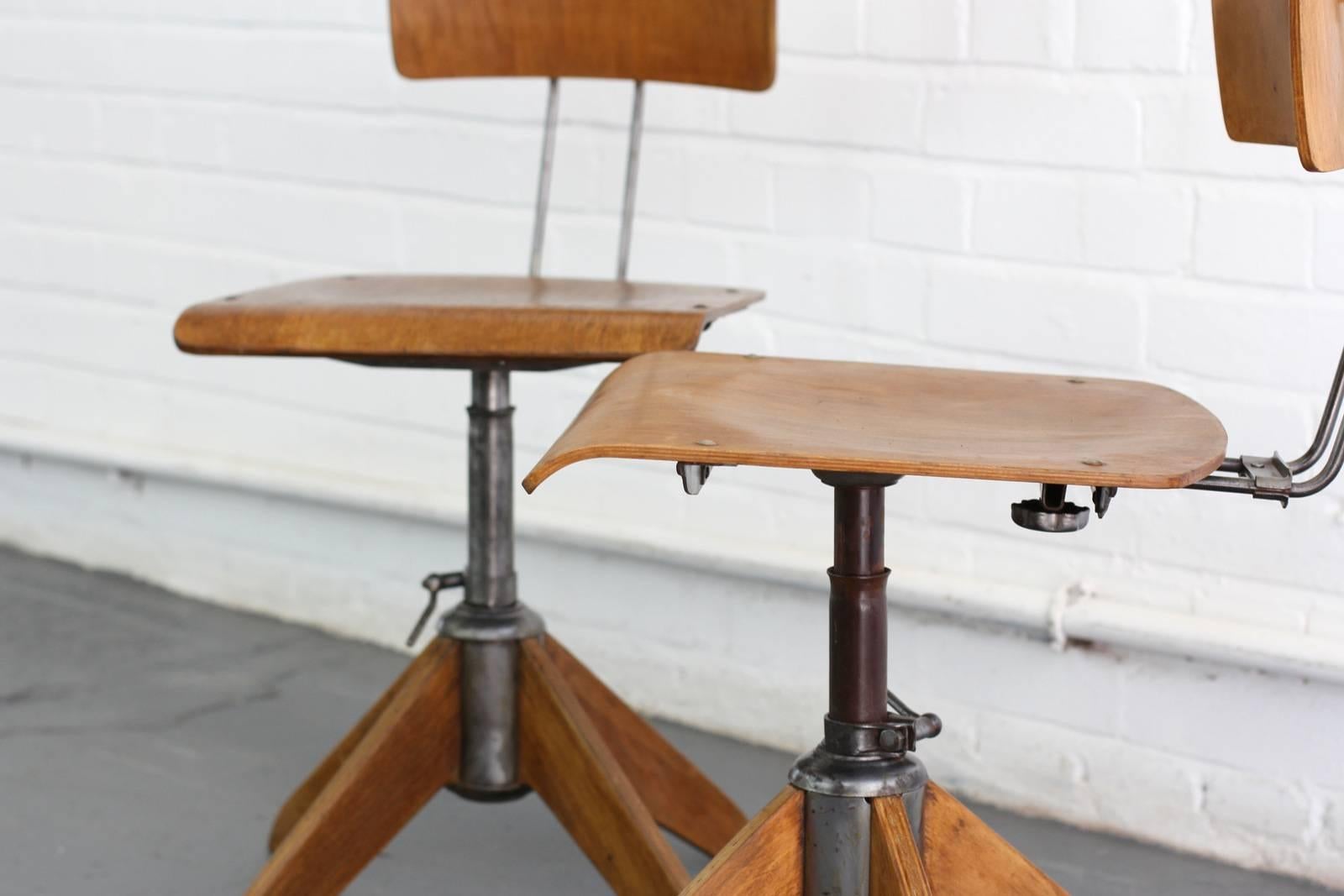 Industrial Work Stools by Robert Wagner for Rowac, circa 1940s 2