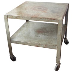 Antique Industrial Work Table, Center Island, Steel Bar on Wheels from Midwest Factory