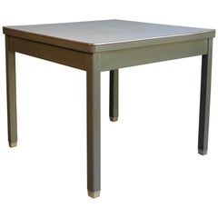 4x Industrial Work Table in Green Metal with Brass Feet and Rim, Belgium, 1950s