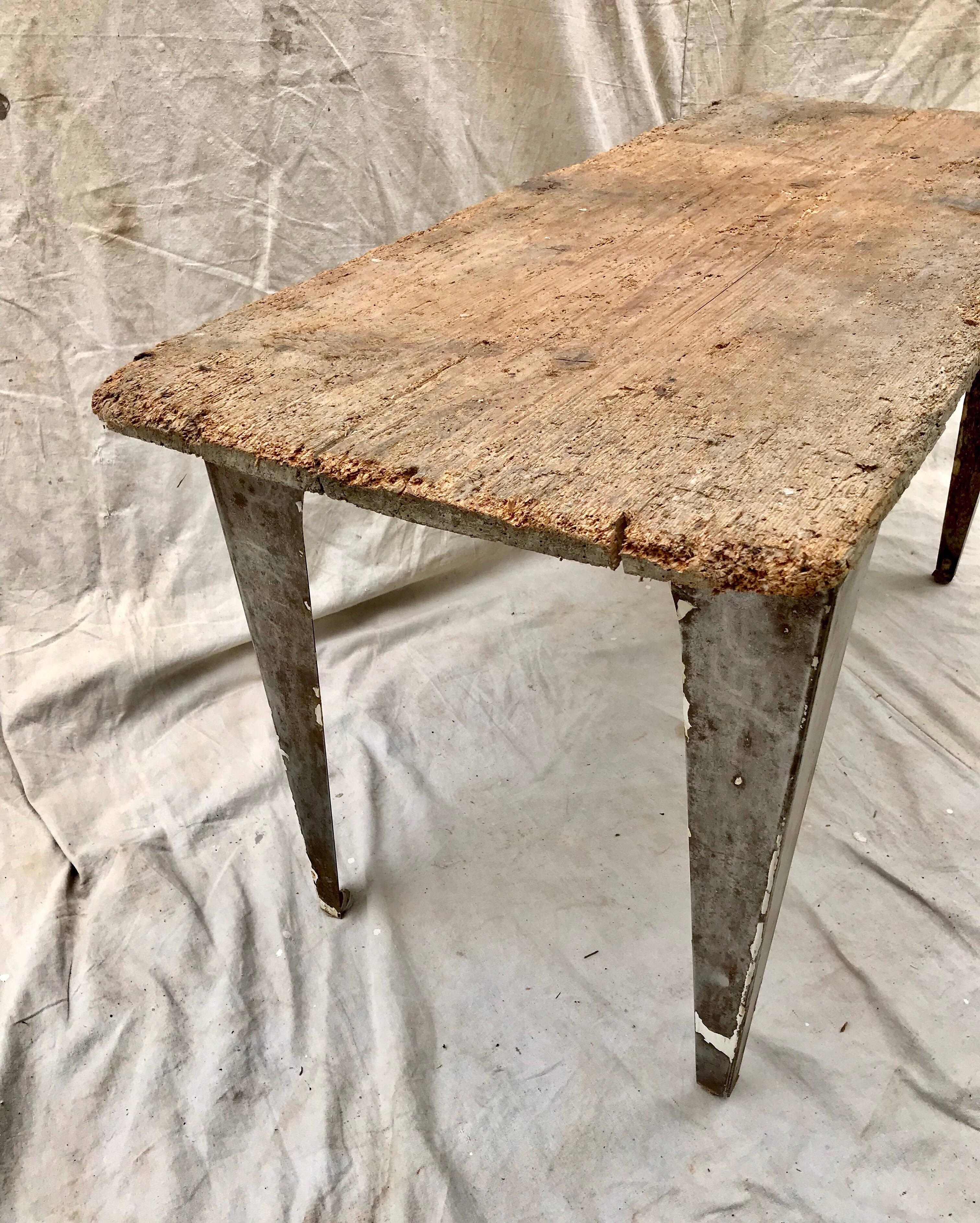 American Industrial Workbench / Studio Table with 19th Century Pine Top For Sale