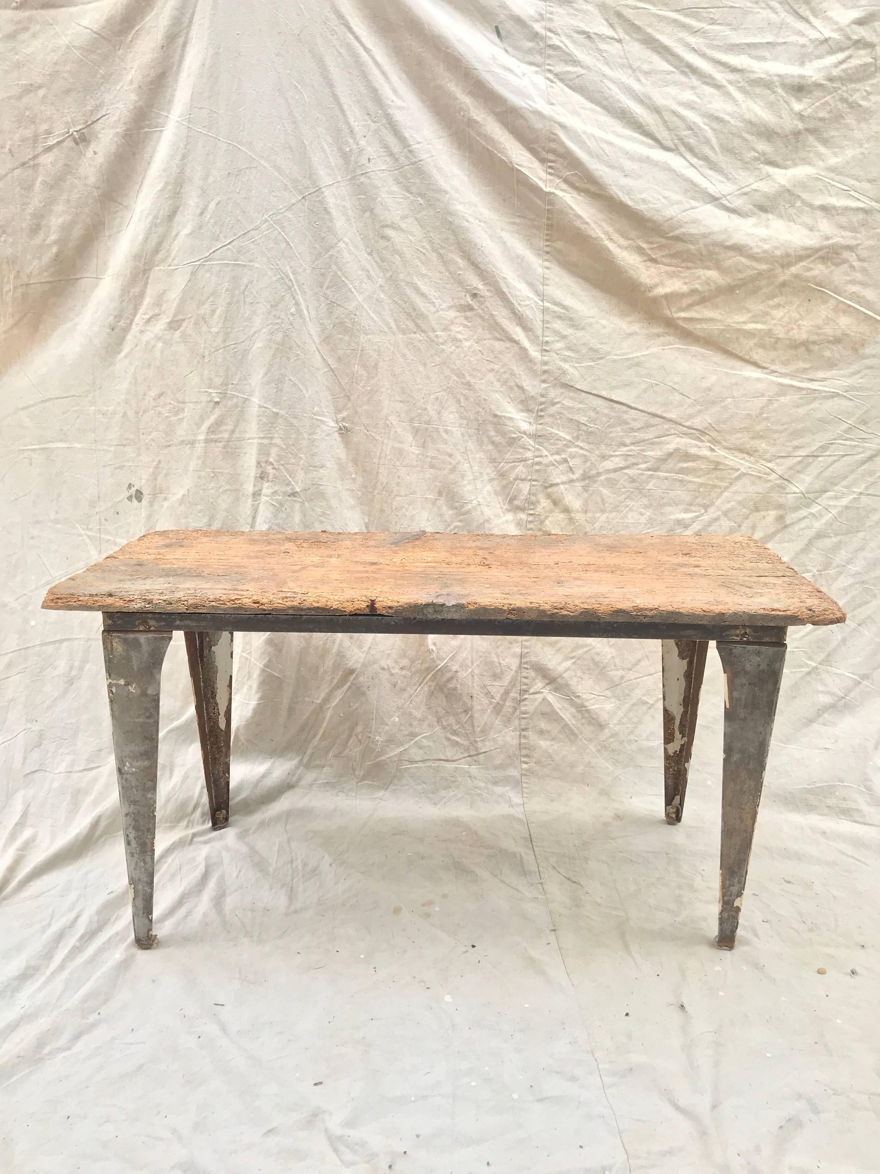 Industrial Workbench / Studio Table with 19th Century Pine Top In Good Condition For Sale In Charlottesville, VA