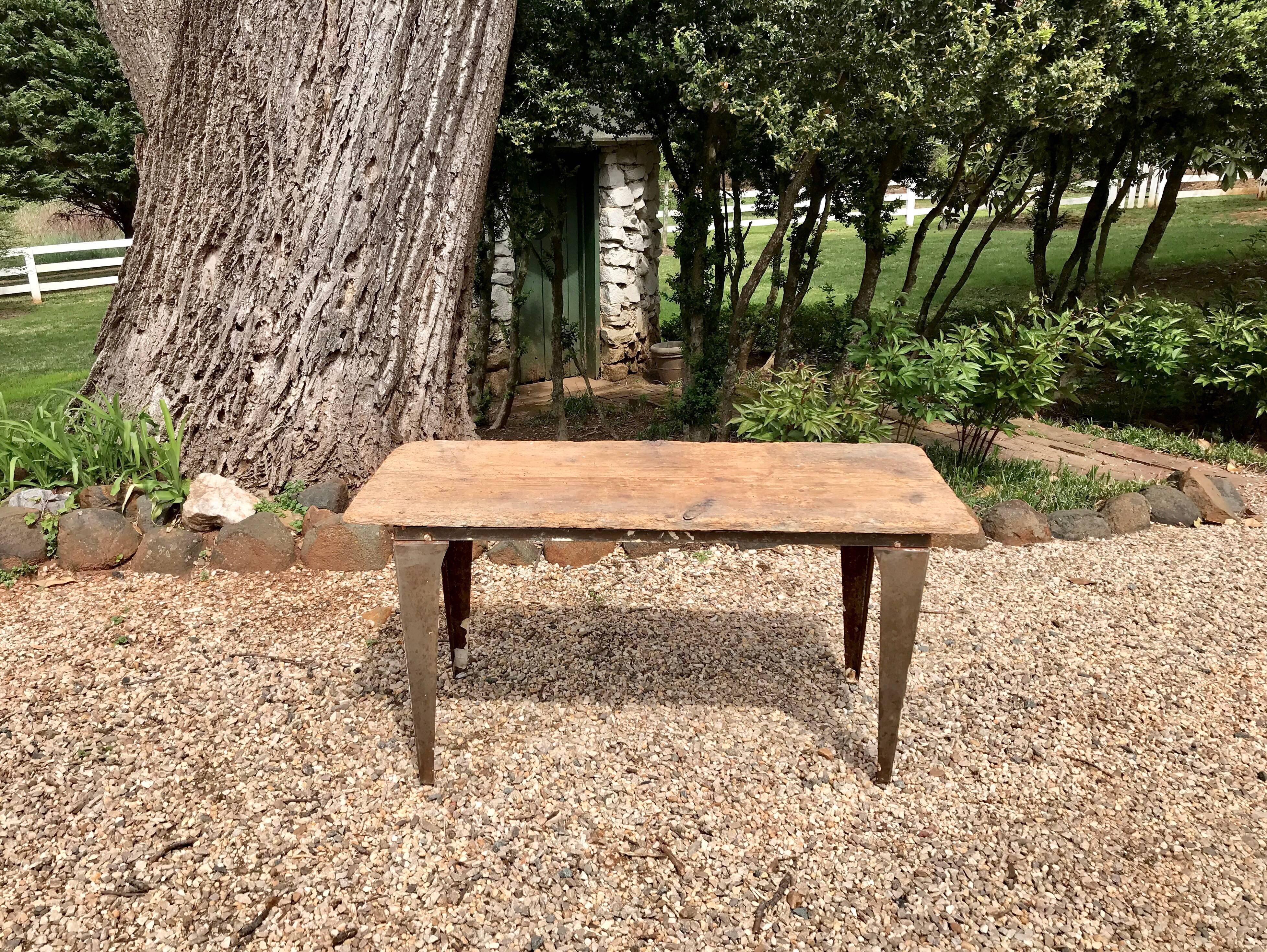Industrial Workbench / Studio Table with 19th Century Pine Top For Sale 1