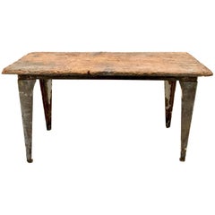 Vintage Industrial Workbench / Studio Table with 19th Century Pine Top