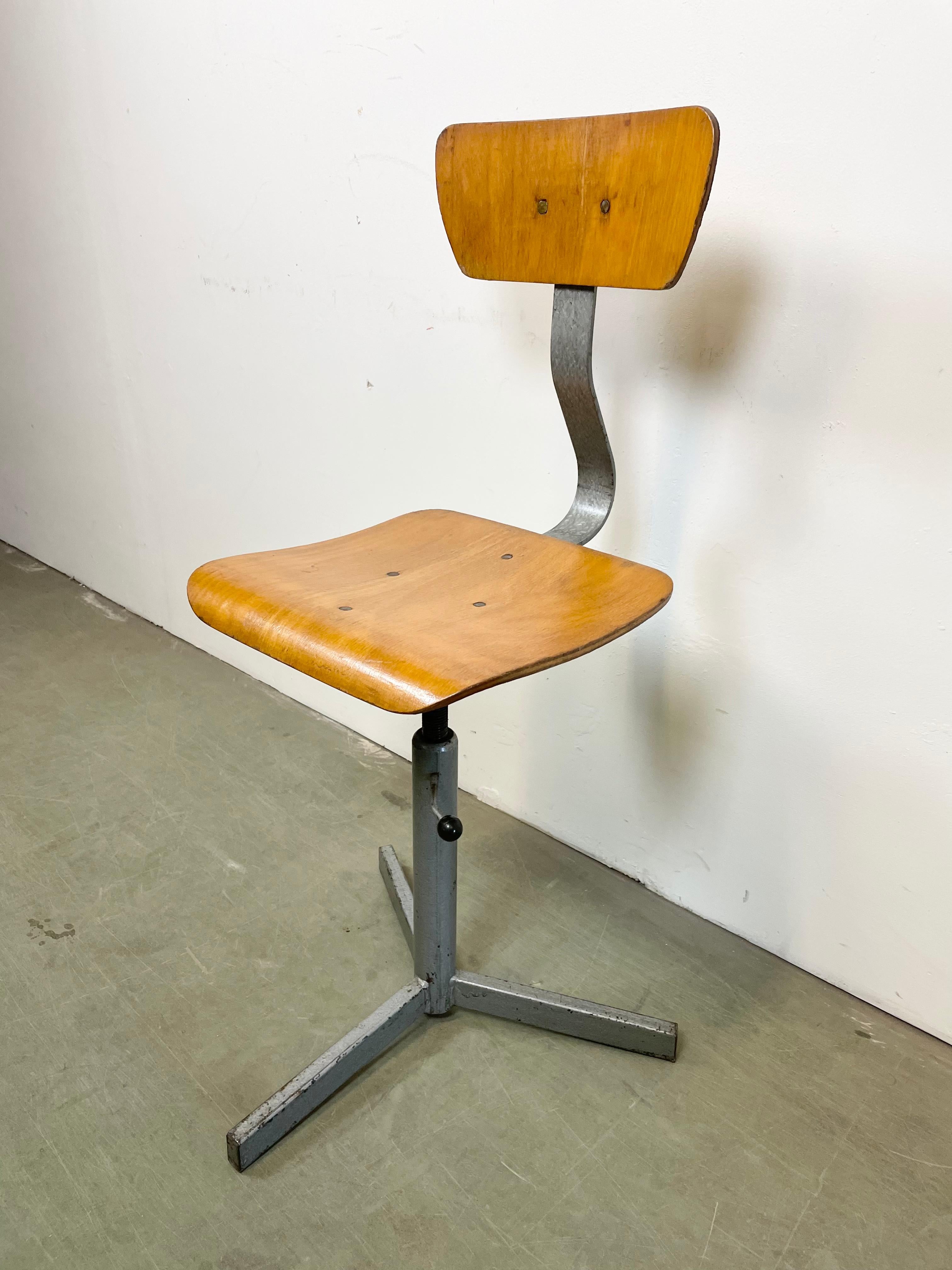 Czech Industrial Workshop Swivel Chair, 1960s For Sale